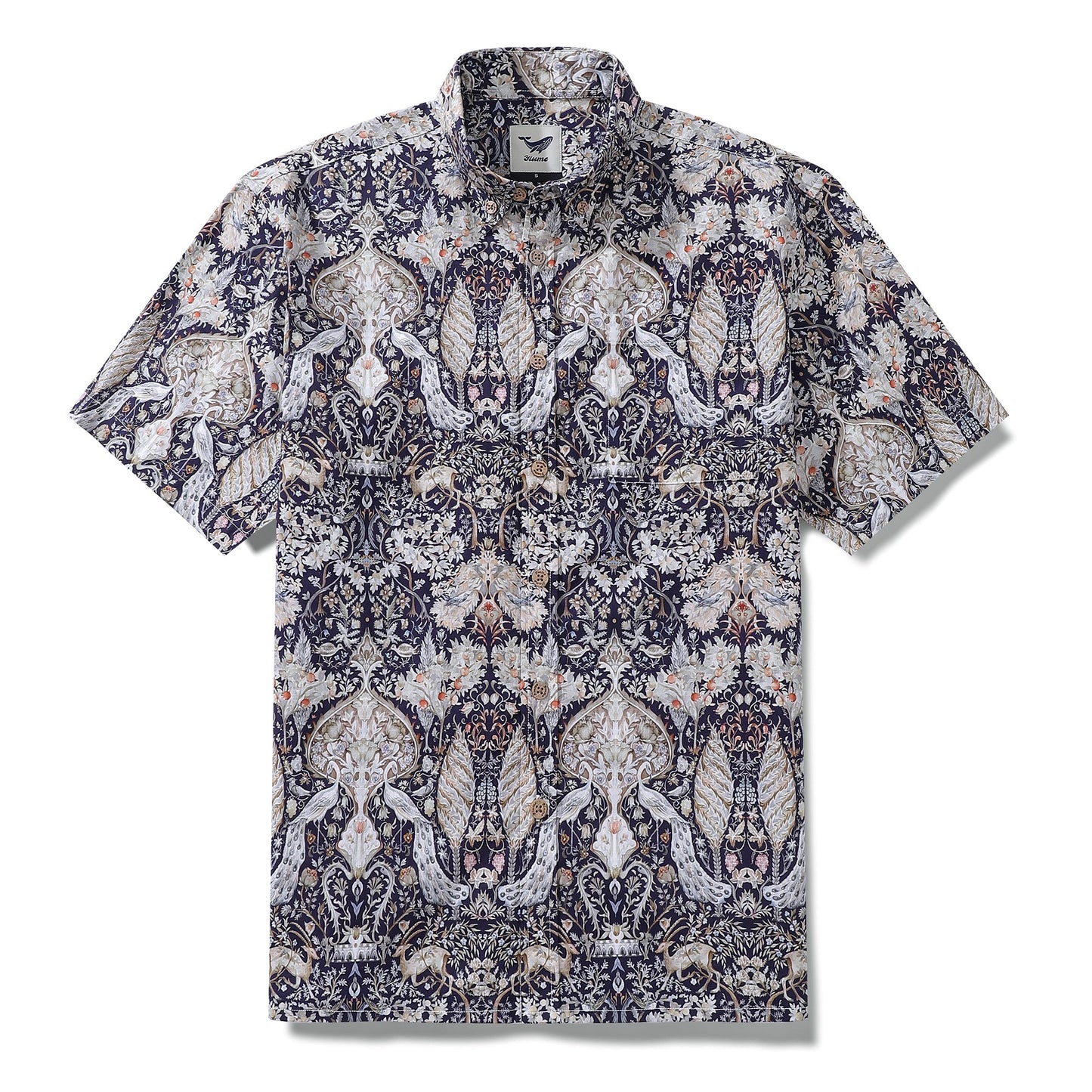 Men's Hawaiian Shirt The Garden of Serenity Cotton Button-down Short Sleeve 1940s Vintage Shirt