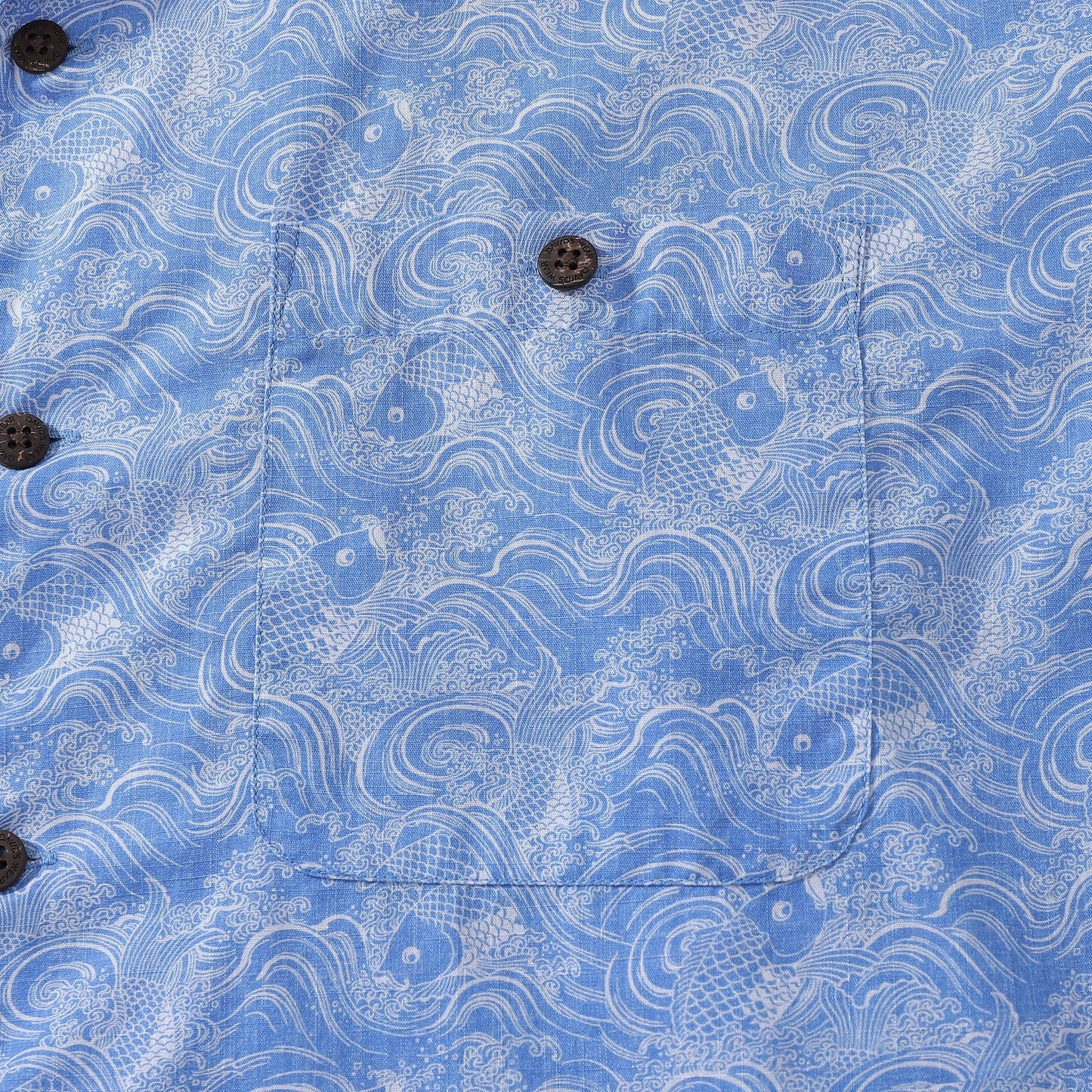 Hawaiian Shirts For Men Traditional Koi Carp Printed 100% Cotton Short Sleeve - Blue