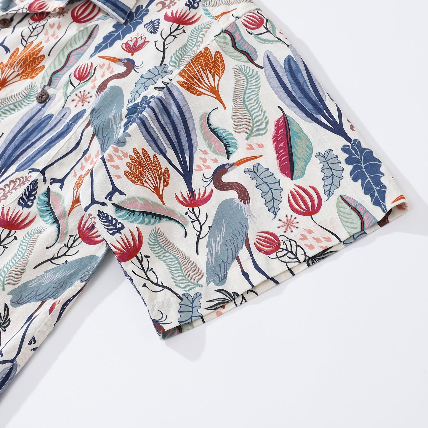 Hawaiian Shirt For Men Heron and Plants By Nina Leth Shirt Camp Collar 100% Cotton