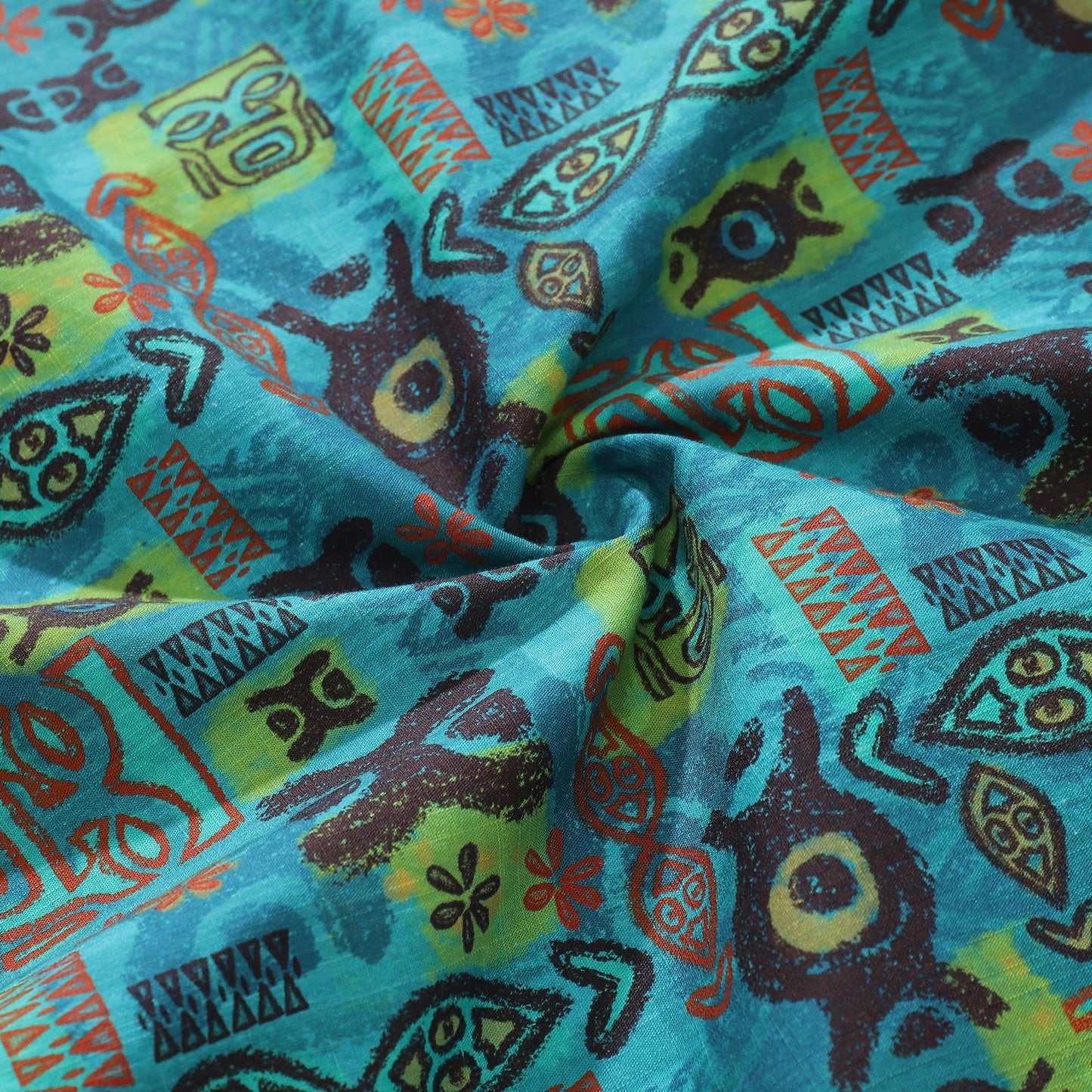 Hawaiian Shirt For Men Circle-Tiki-Patterncrop By Woody Miller Shirt Camp Collar 100% Cotton