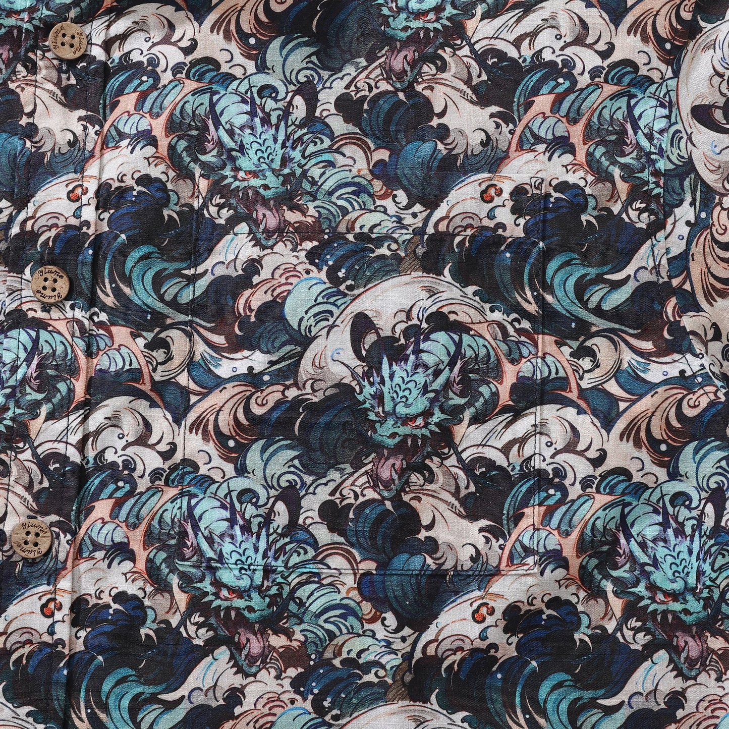 Men's Hawaiian Shirt Riding the Dragon's Wave Print Cotton Button-down Short Sleeve Aloha Shirt