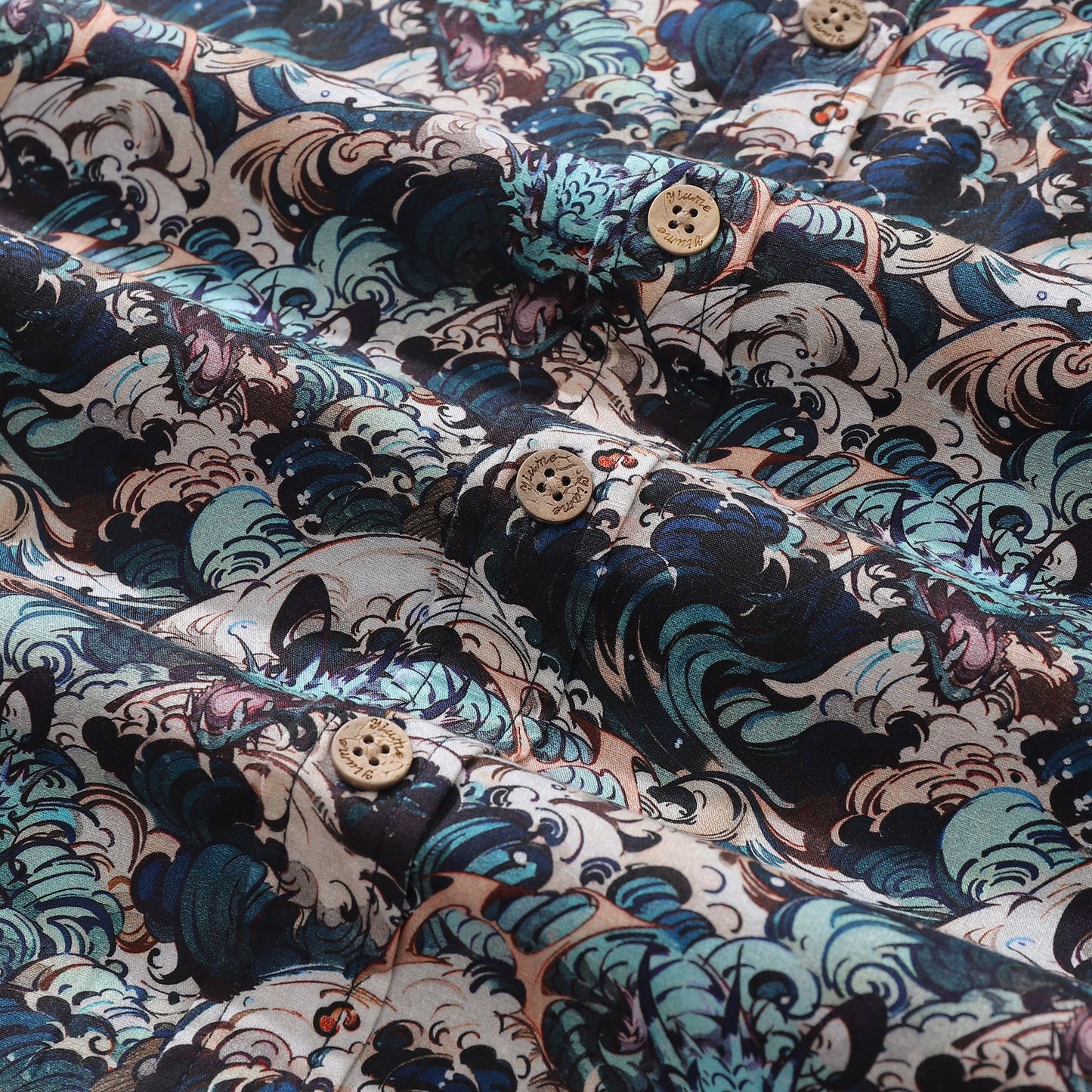 Men's Hawaiian Shirt Riding the Dragon's Wave Print Cotton Button-down Short Sleeve Aloha Shirt
