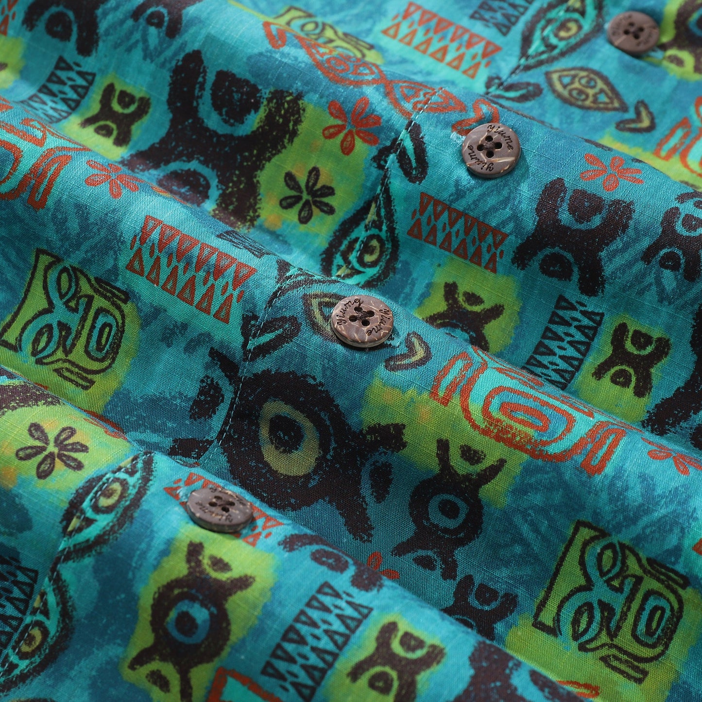 Hawaiian Shirt For Men Circle-Tiki-Patterncrop By Woody Miller Shirt Camp Collar 100% Cotton