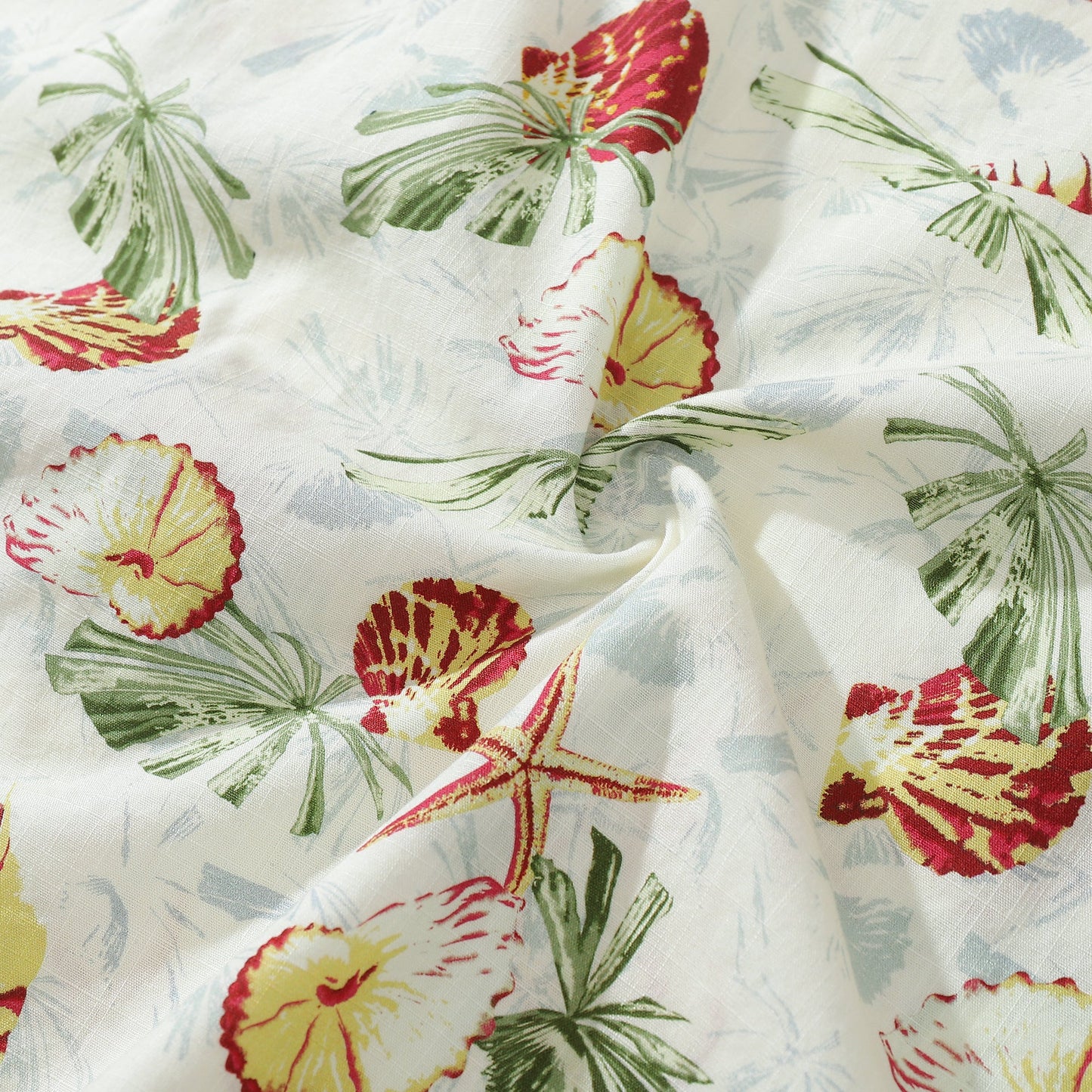 Hawaiian Men's Shirt Vintage Palm Leaf Shell Silhouette Print 100% Cotton Short Sleeve Shirt