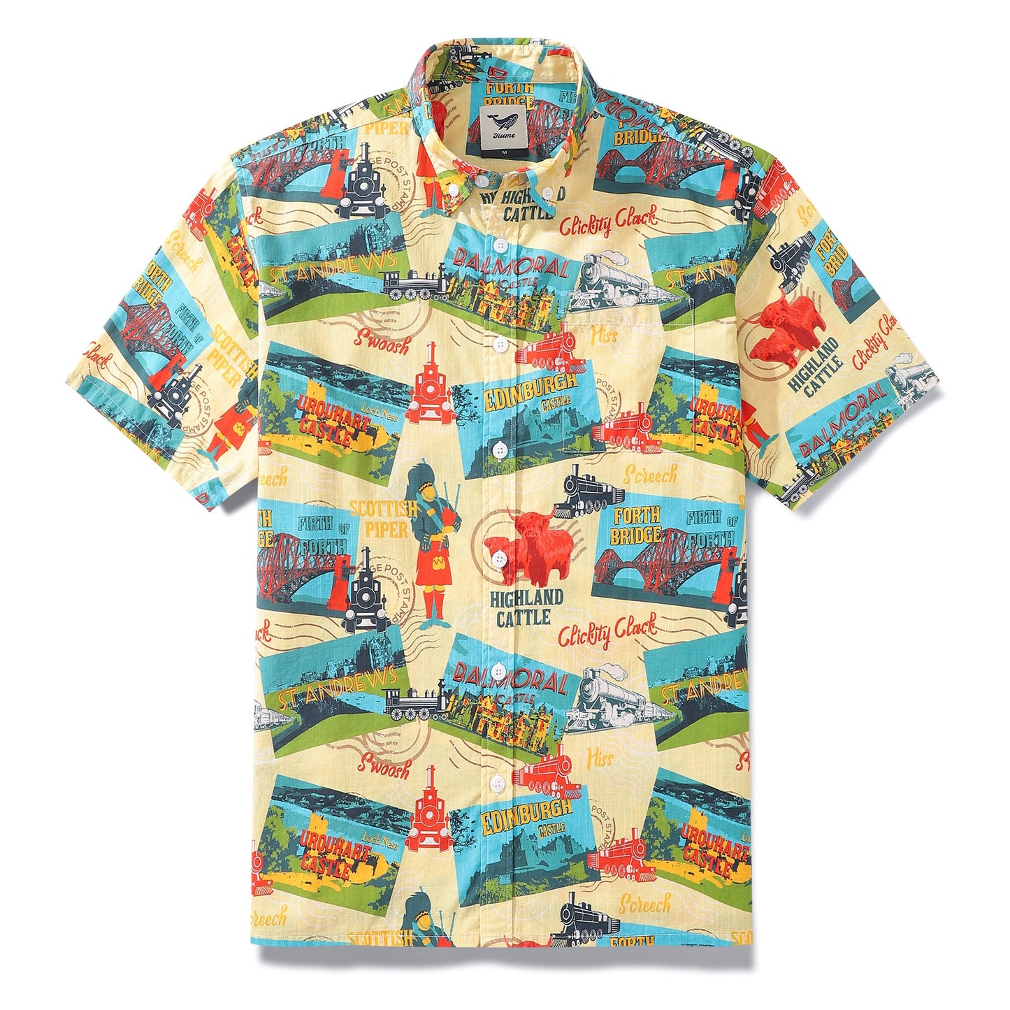 Men's Hawaiian Shirt Heritage Railway Scotland Print 1940s Vintage Short Sleeve Aloha Shirt