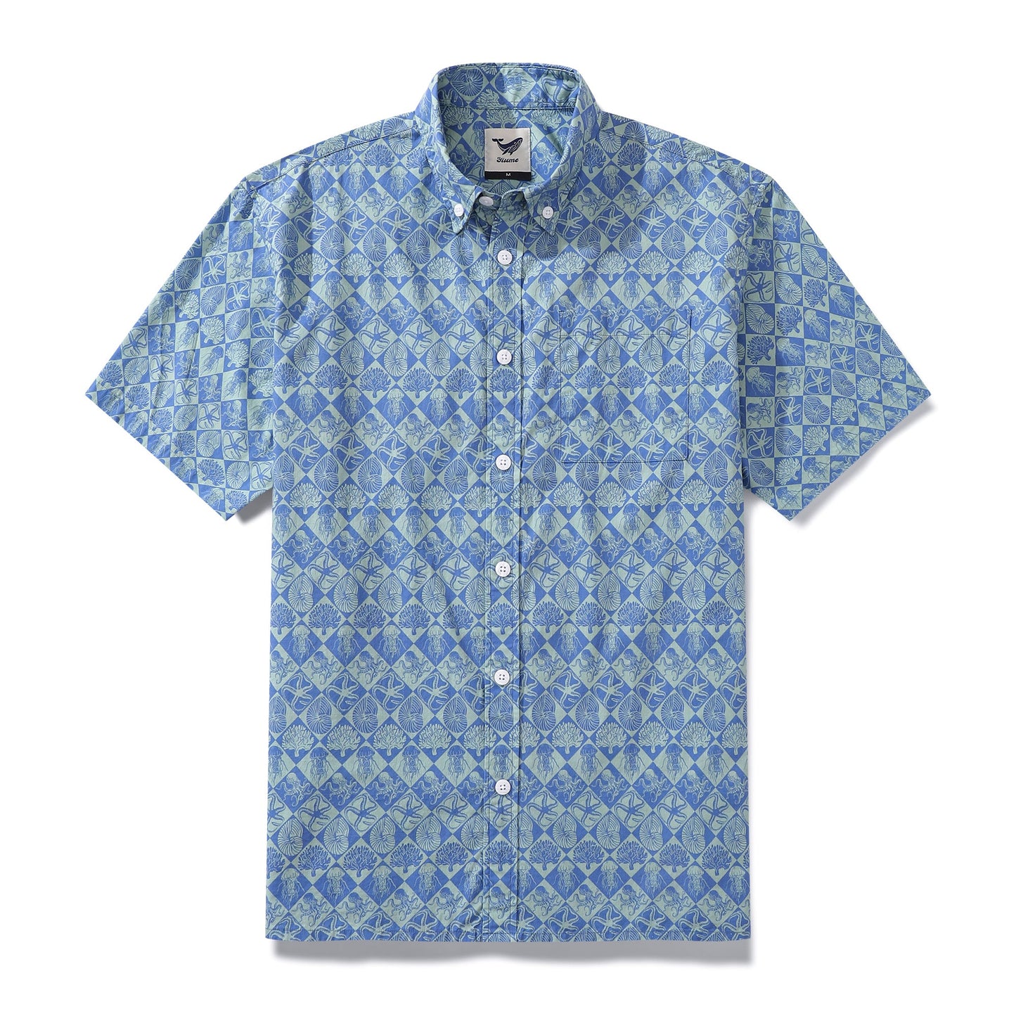 Blue Hand Painted Specimen Print 100% Cotton Button-down Shirt