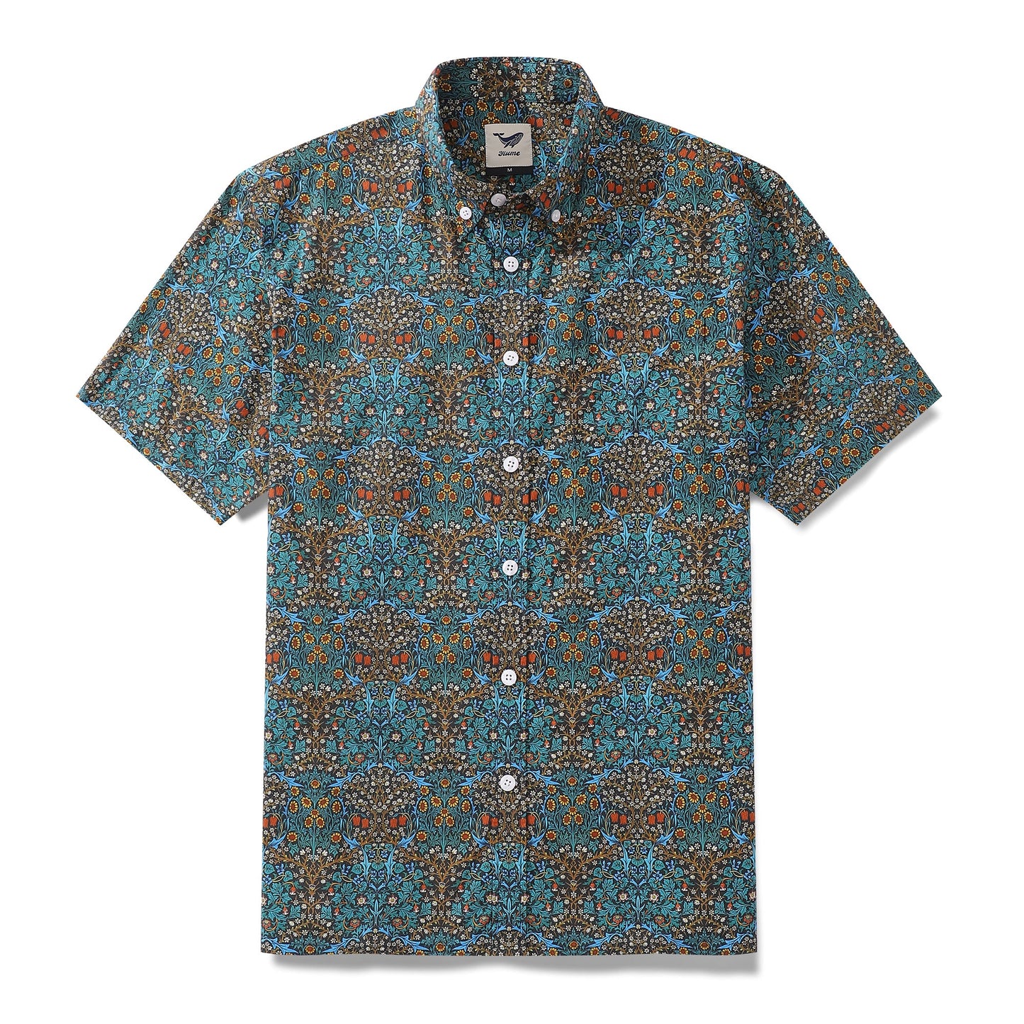 Men's Hawaiian Shirt Tulip Print Cotton Short Sleeve 1940s Vintage Aloha Shirt