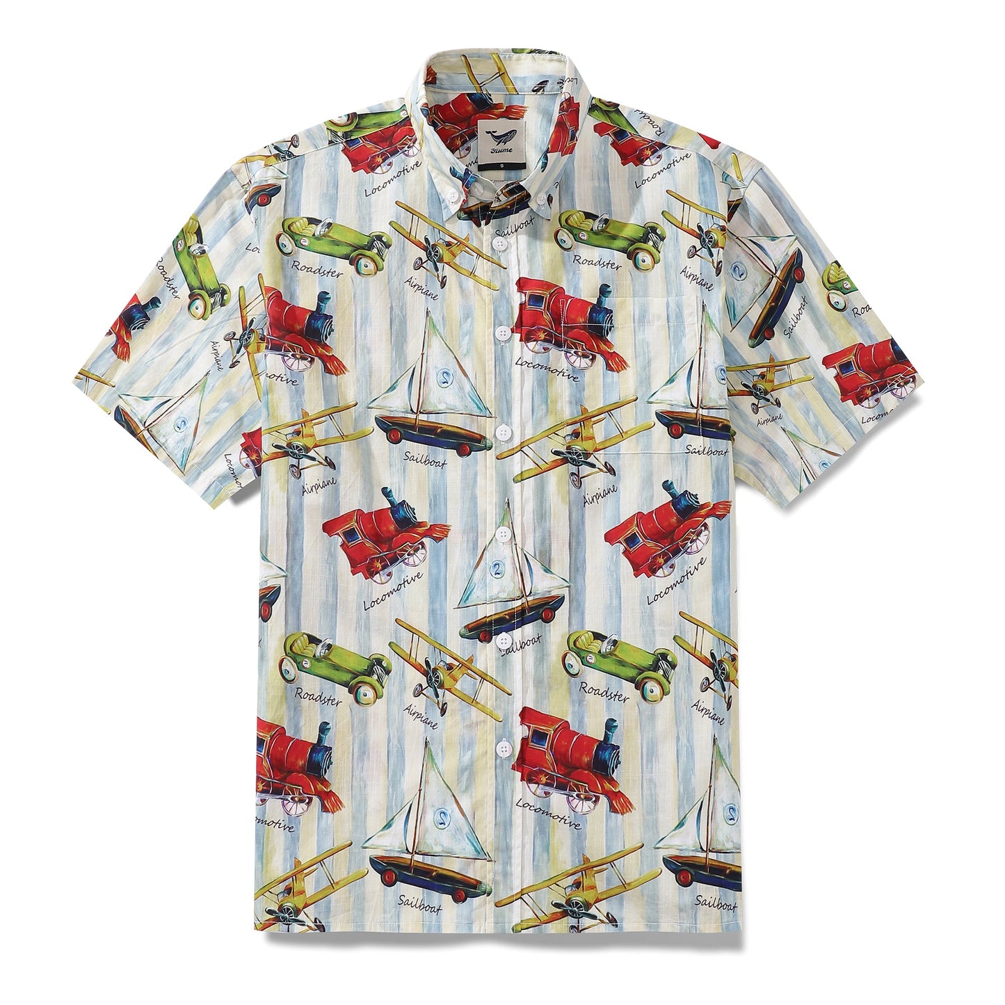 Men's Hawaiian Shirt Travel Memories Print Cotton Button-down Short Sleeve Aloha Shirt