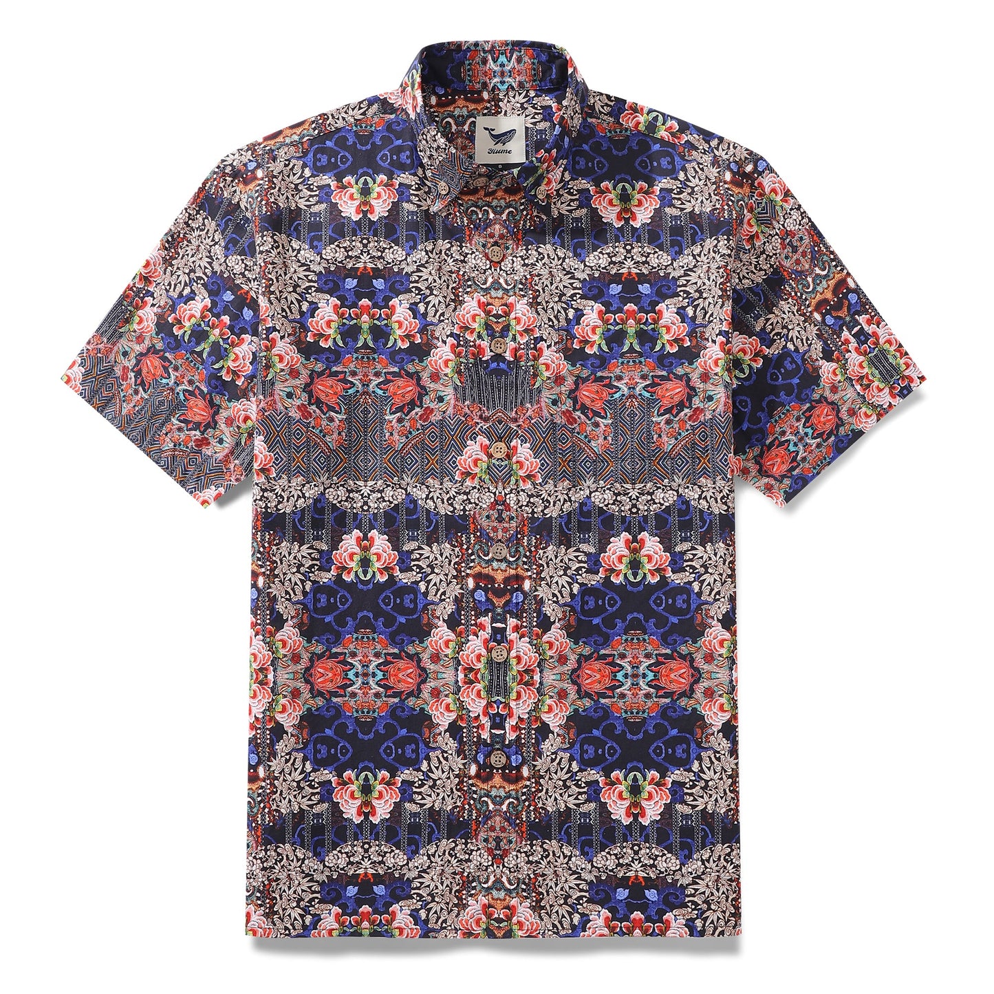 Men's Hawaiian Shirt Blossoms of Antiquity Print 1940s Vintage Short Sleeve Aloha Shirt