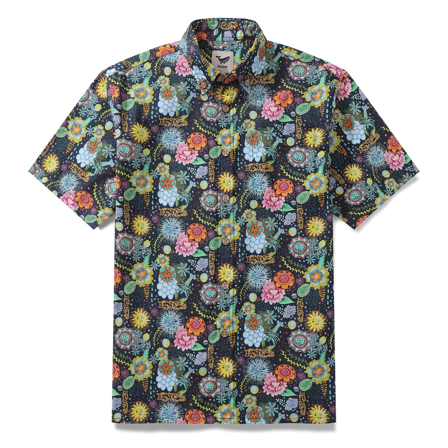 Men's Hawaiian Shirt Midnight Flowers By Caroline Bonne Müller Cotton Button-down Short Sleeve Aloha Shirt
