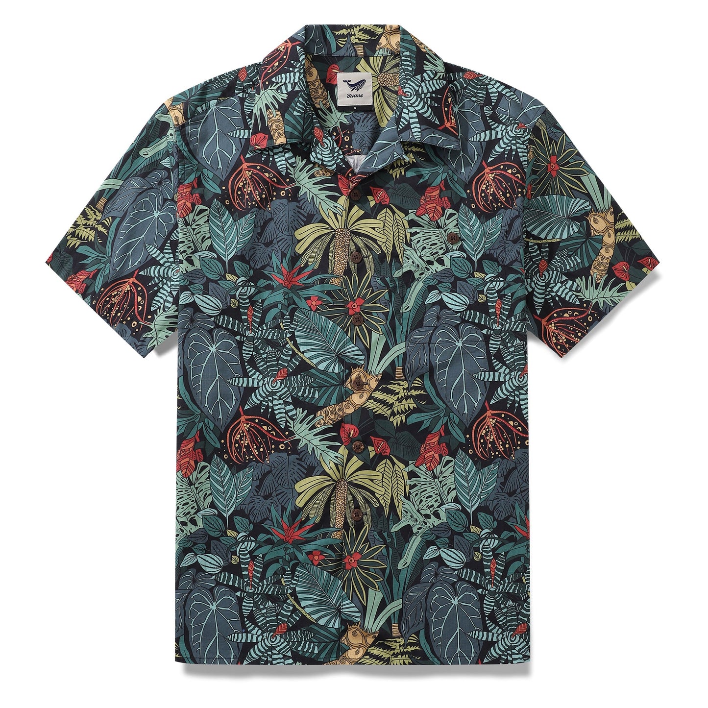 Hawaiian Shirt For Men Green Jungle Print Shirt Camp Collar 100% Cotton