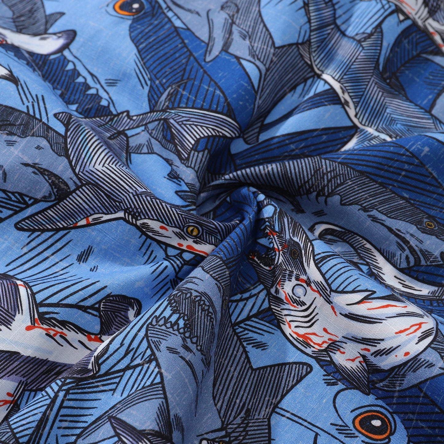 Hawaiian Shirt For Men Sharks in Schools Shirt Camp Collar 100% Cotton
