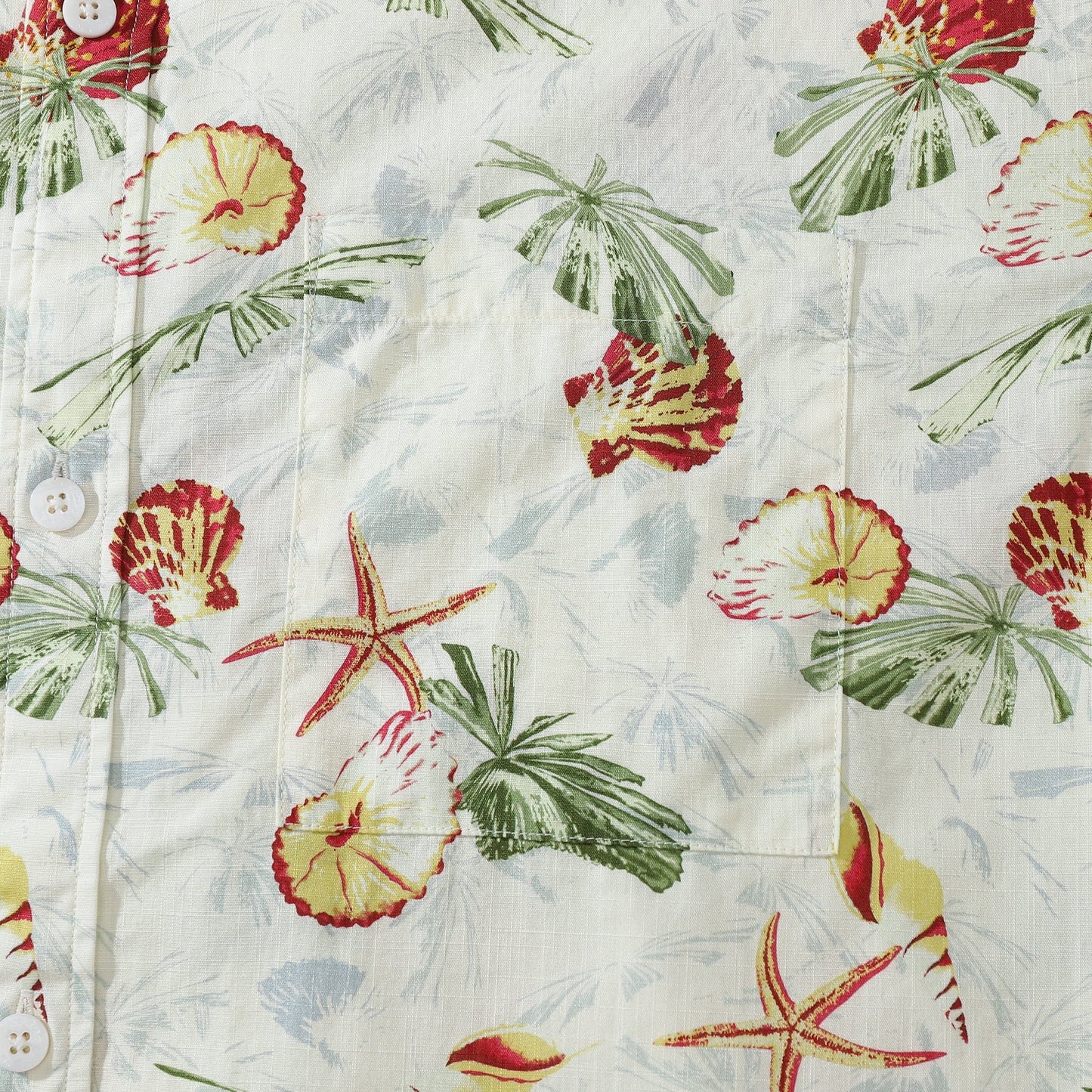 Hawaiian Men's Shirt Vintage Palm Leaf Shell Silhouette Print 100% Cotton Short Sleeve Shirt
