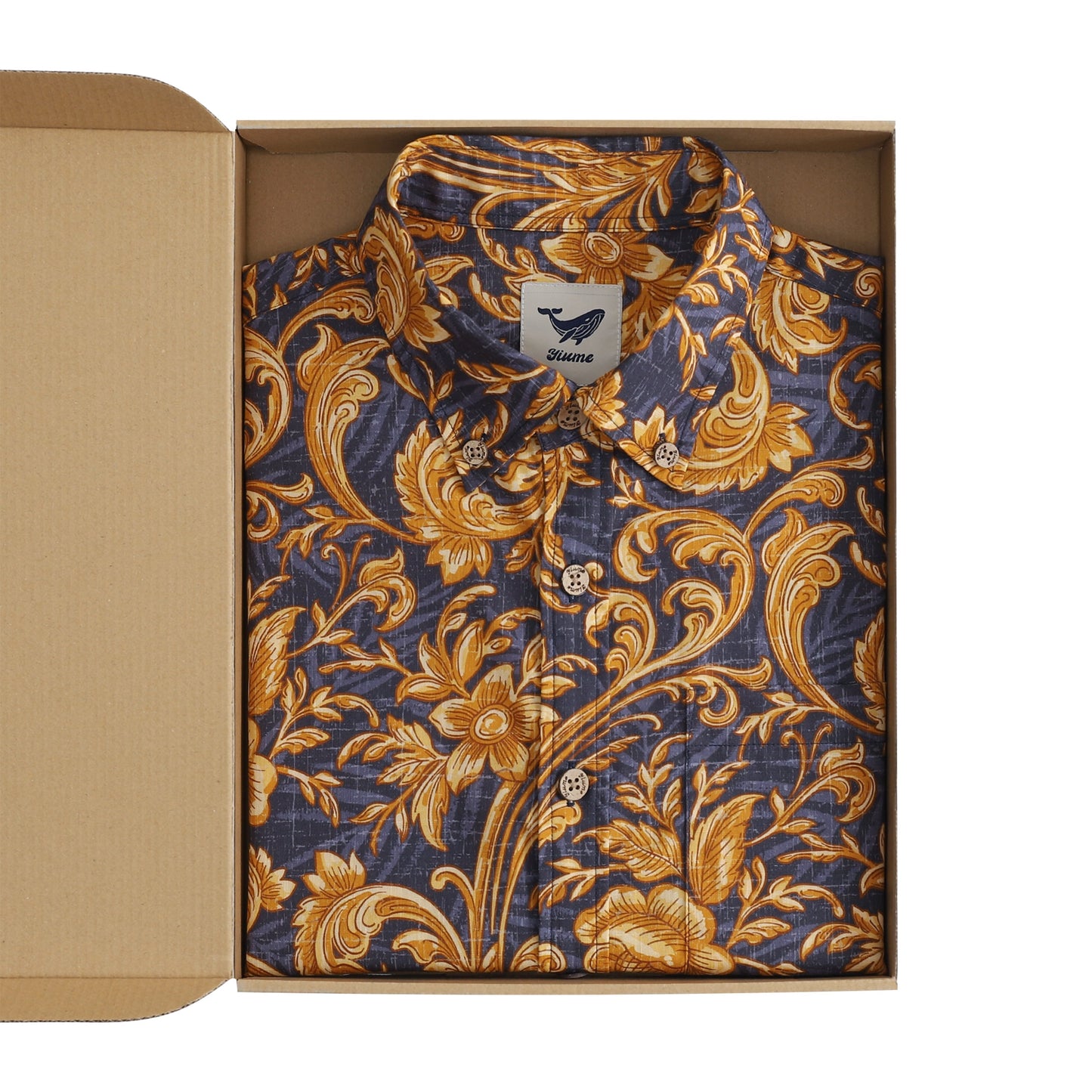 Tropical Hawaiian Shirt For Men Golden Floral Button-down Shirt Short Sleeve 100% Cotton Shirt