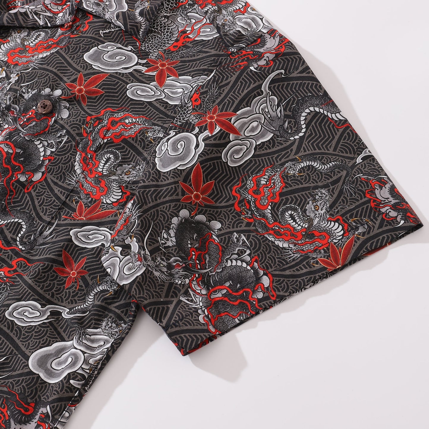 Men's Hawaiian Shirt The Dragon's Flight Print Cotton Camp Collar Short Sleeve Aloha Shirt