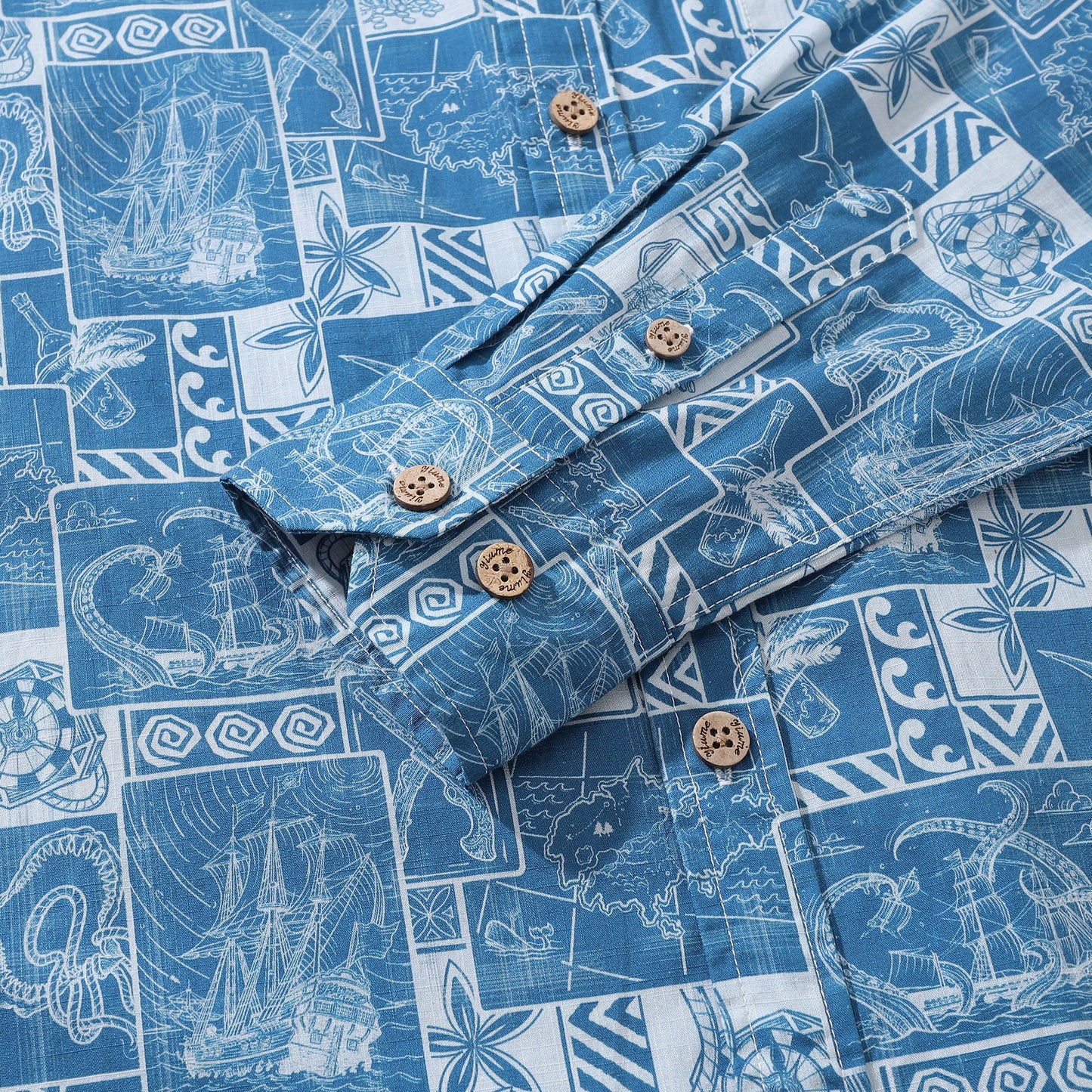 Men's Hawaiian Shirt Pirate's Adventure Cotton Button-down Long Sleeve Aloha Shirt