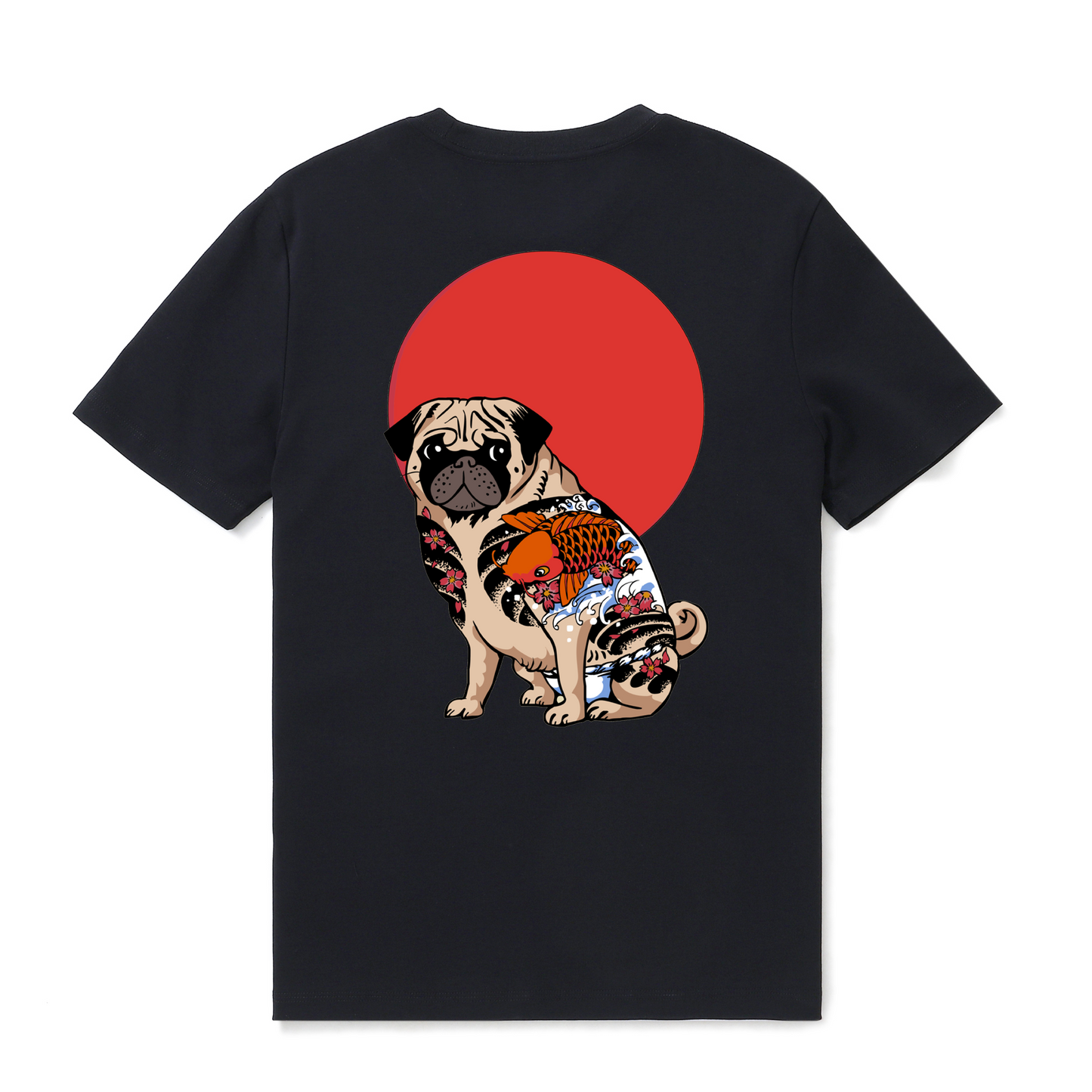 Hawaiian Tee For Men Yakuza Pug Tee Crew Neck 100% Cotton - BLACK