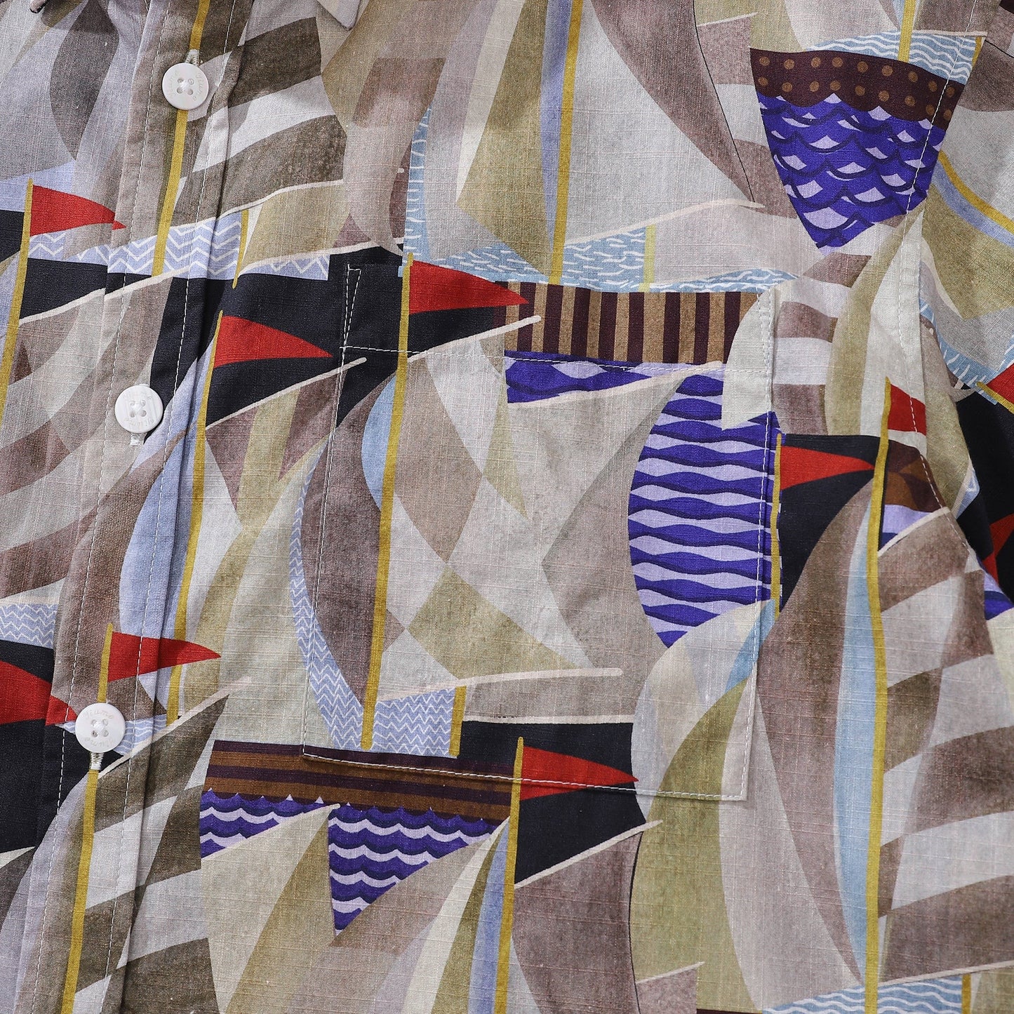 1960s Vintage Men's Hawaiian Shirt Sailboat Print Cotton Button-down Short Sleeve Aloha Shirt