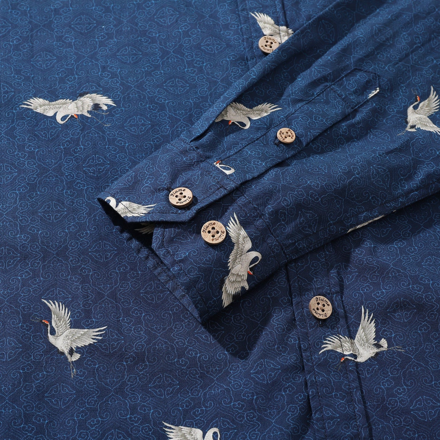 Men's Hawaiian Shirt Crane Cotton Button-down Long Sleeve Aloha Shirt