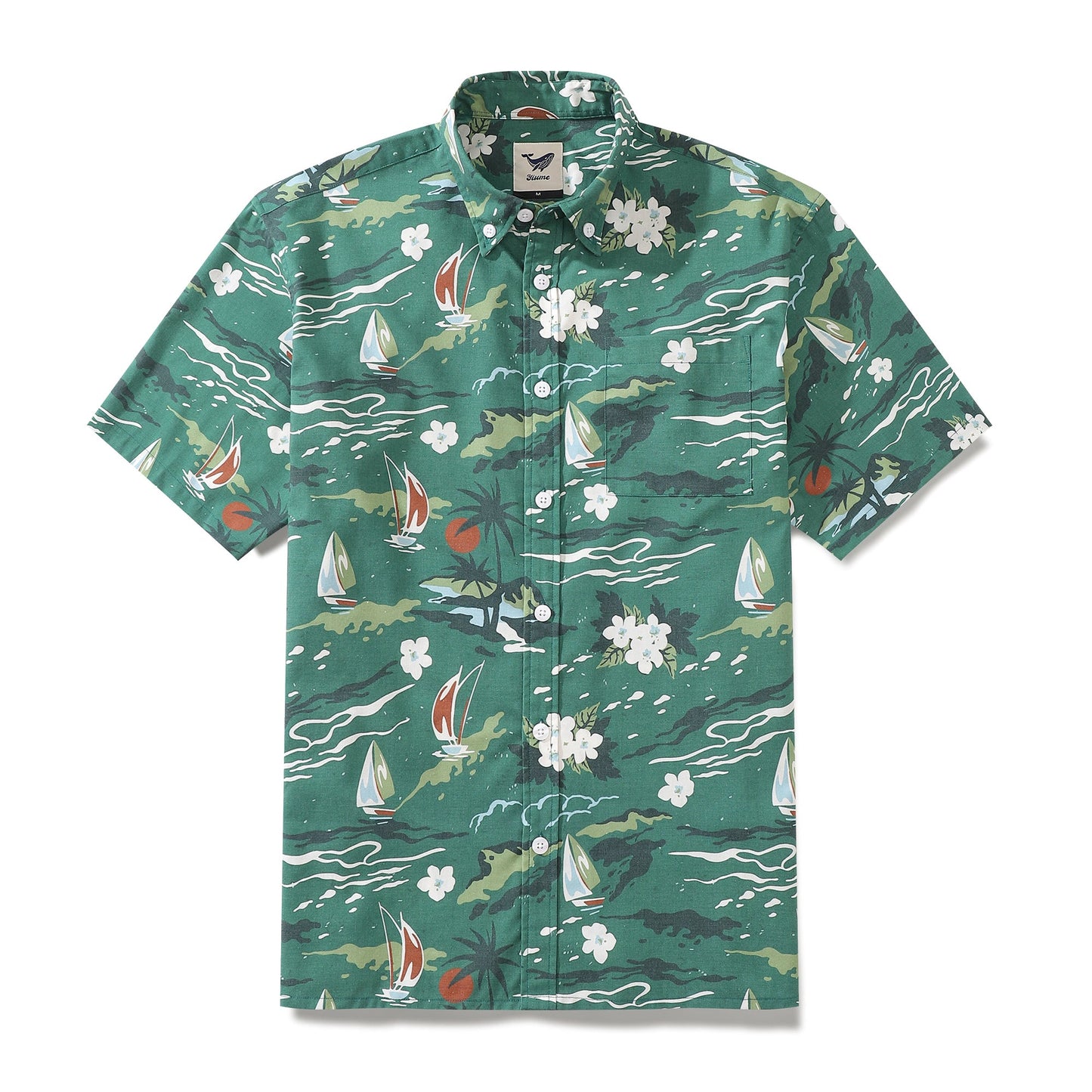 Wrinkle-Free Men's Hawaiian Shirt Summer Sailing Print Button-down Short Sleeve Aloha Shirt