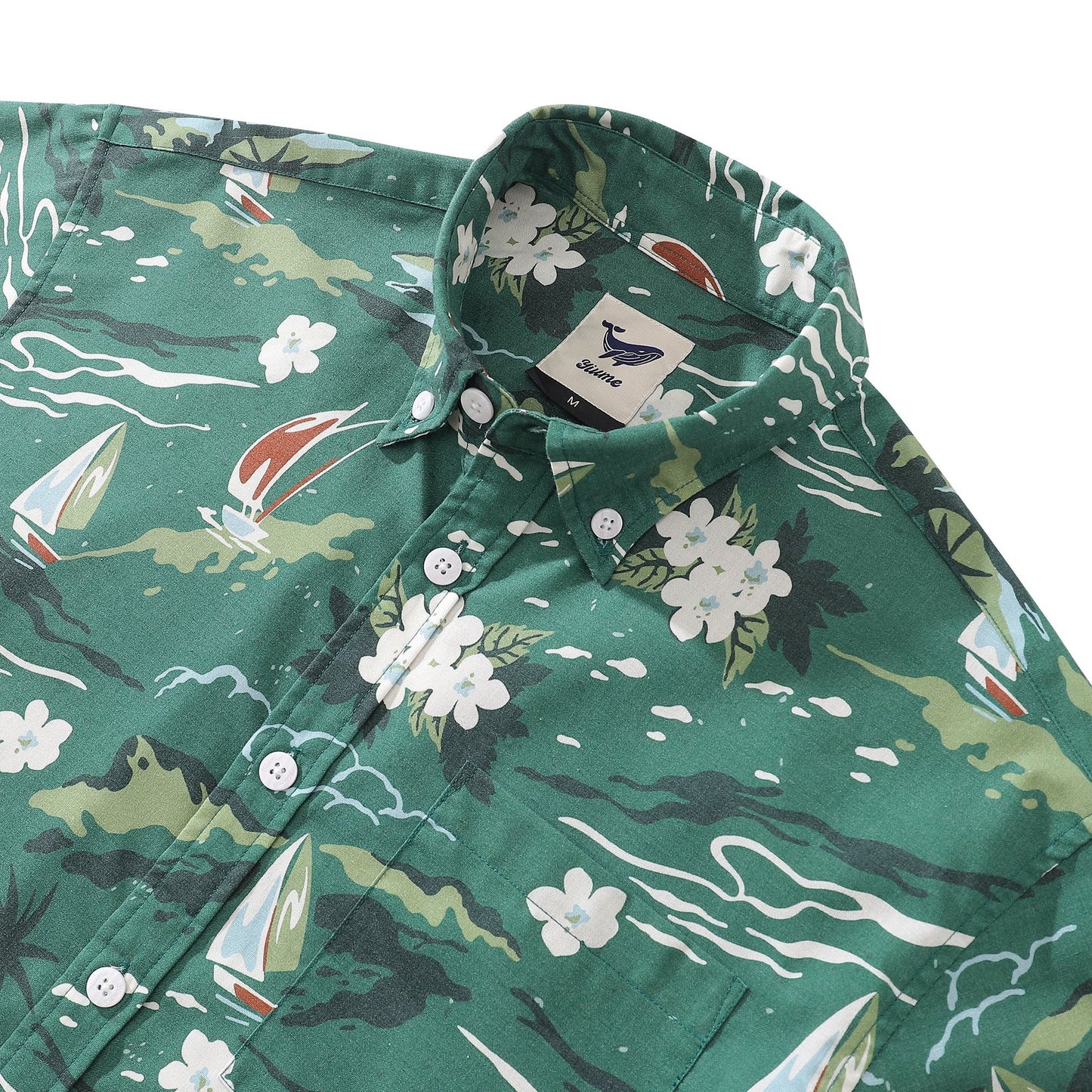 Wrinkle-Free Men's Hawaiian Shirt Summer Sailing Print Button-down Short Sleeve Aloha Shirt