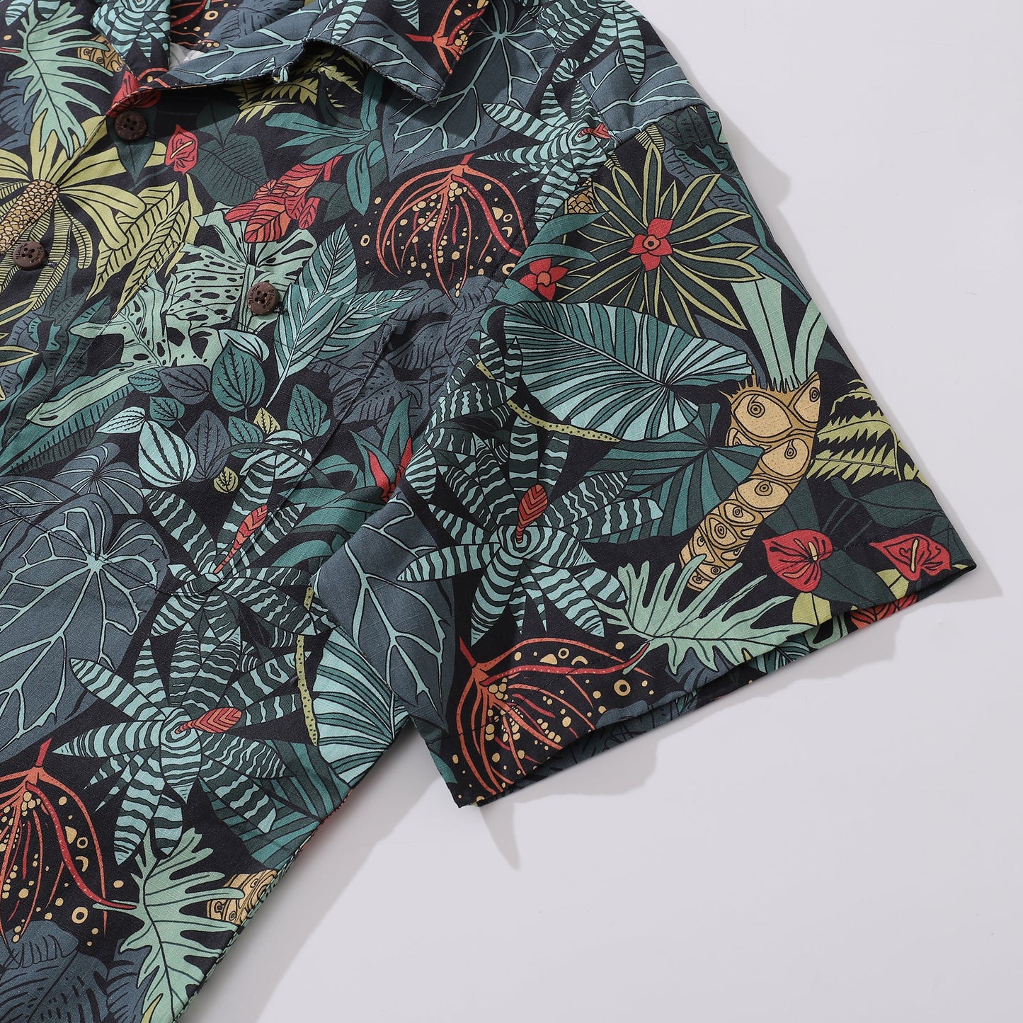 Hawaiian Shirt For Men Green Jungle Print Shirt Camp Collar 100% Cotton