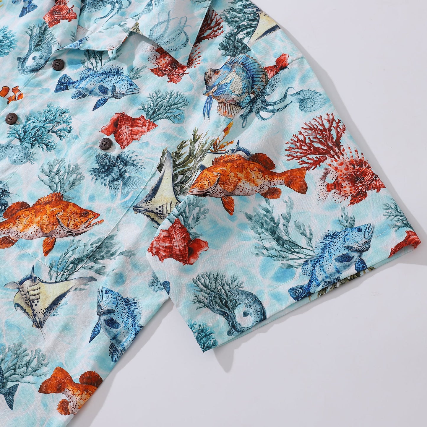 Bluey Hawaiian Shirt For Men Fish Shirt Camp Collar 100% Cotton Shirt
