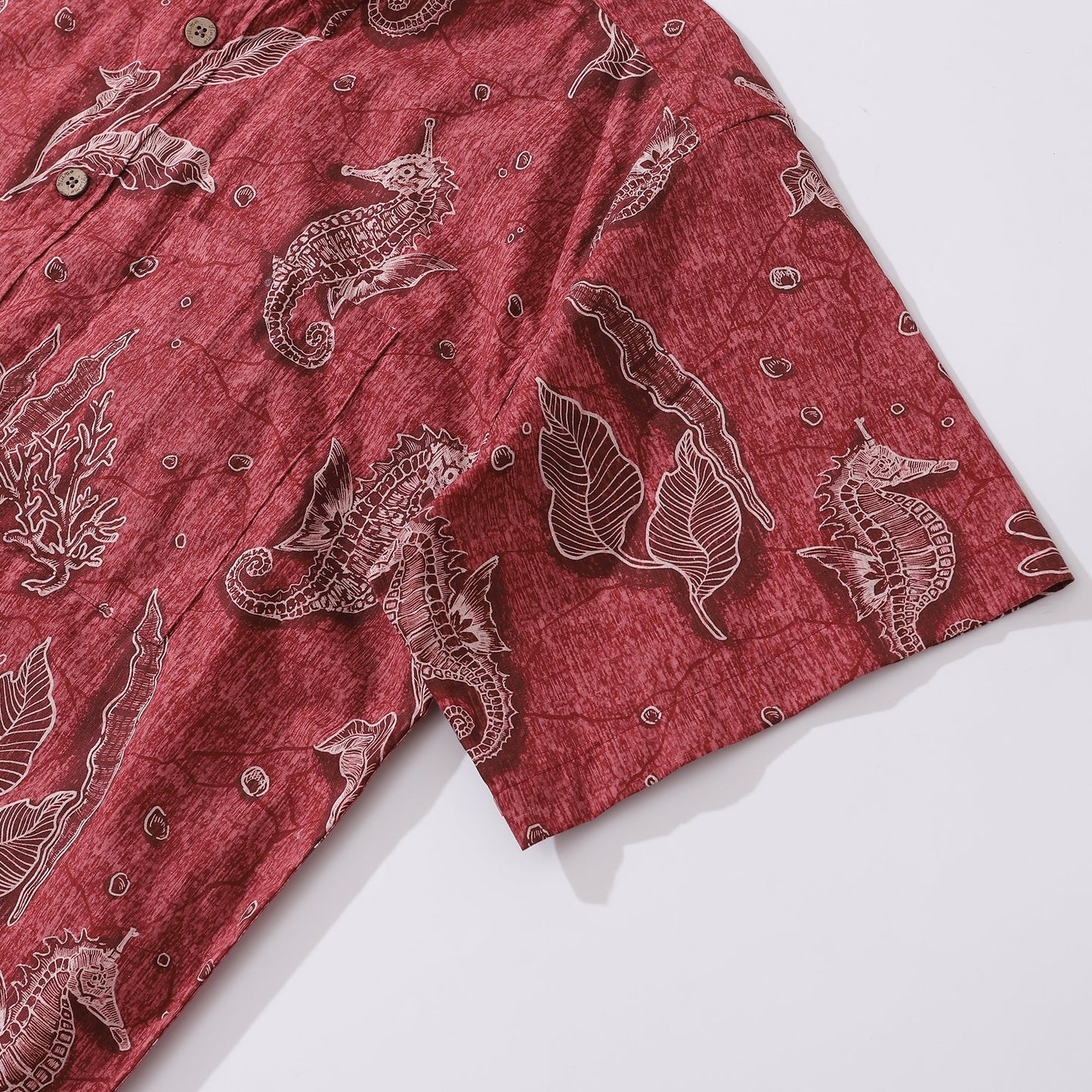 Red Hawaiian Shirt For Men Seahorses Shirt Button-down Short Sleeve 100% Cotton Shirt