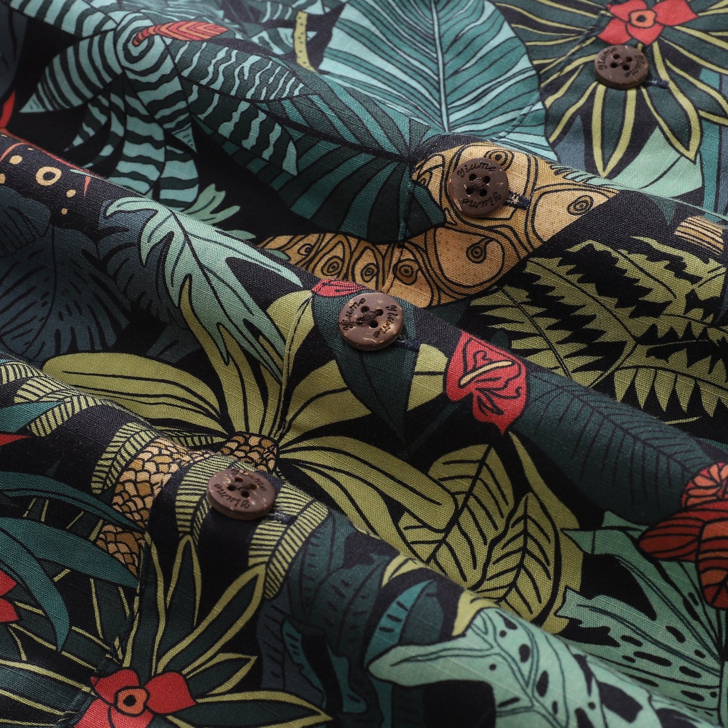 Hawaiian Shirt For Men Green Jungle Print Shirt Camp Collar 100% Cotton