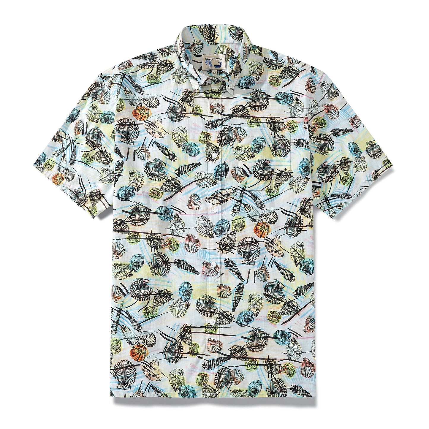 Hawaiian Shirts For Men Vintage Cotton Various Shellfish Print Shirt