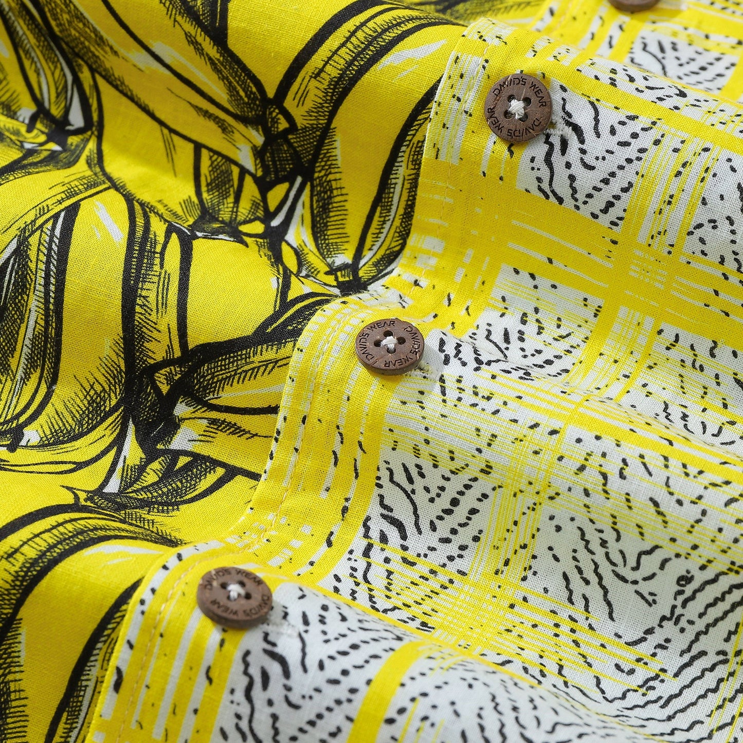 Men's Aloha Shirt Cotton Short Sleeve Banana Geometric Camp Shirt Coconut Button