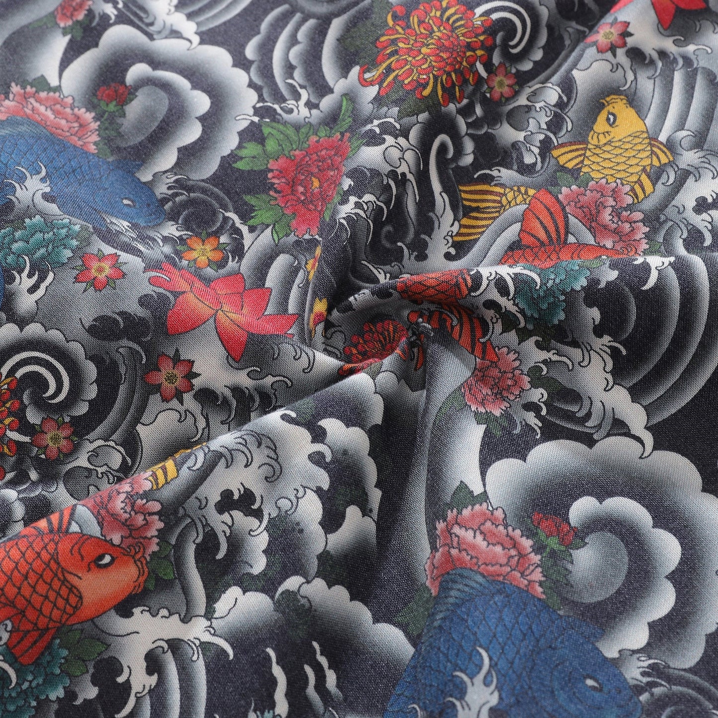 Wrinkle-Free Men's Hawaiian Shirt Japanese Koi Fish Print By Gee Button-down Short Sleeve Aloha Shirt
