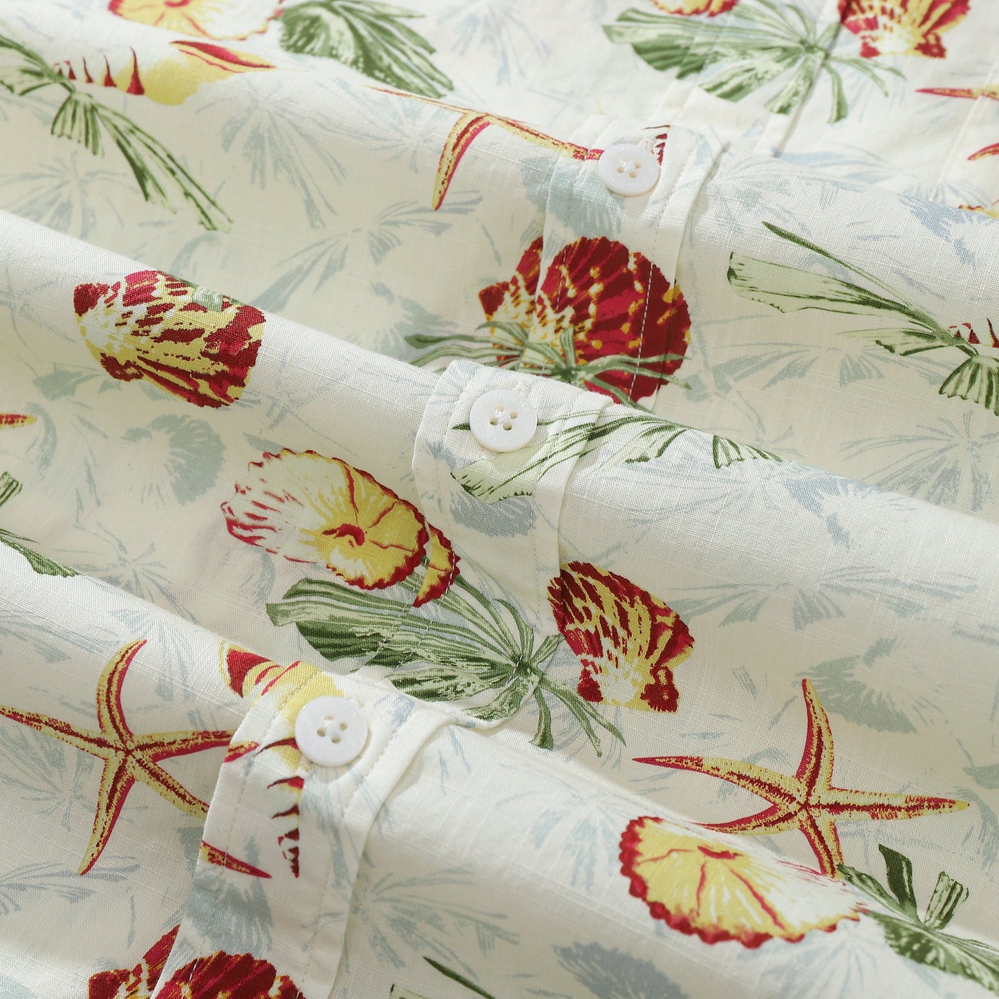 Hawaiian Men's Shirt Vintage Palm Leaf Shell Silhouette Print 100% Cotton Short Sleeve Shirt