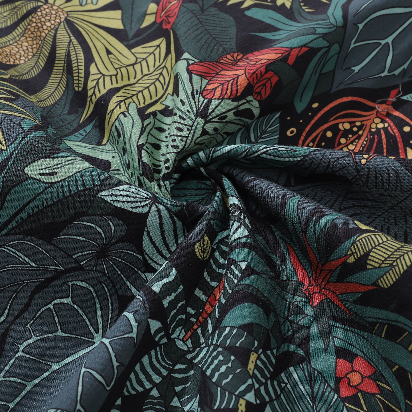 Hawaiian Shirt For Men Green Jungle Print Shirt Camp Collar 100% Cotton