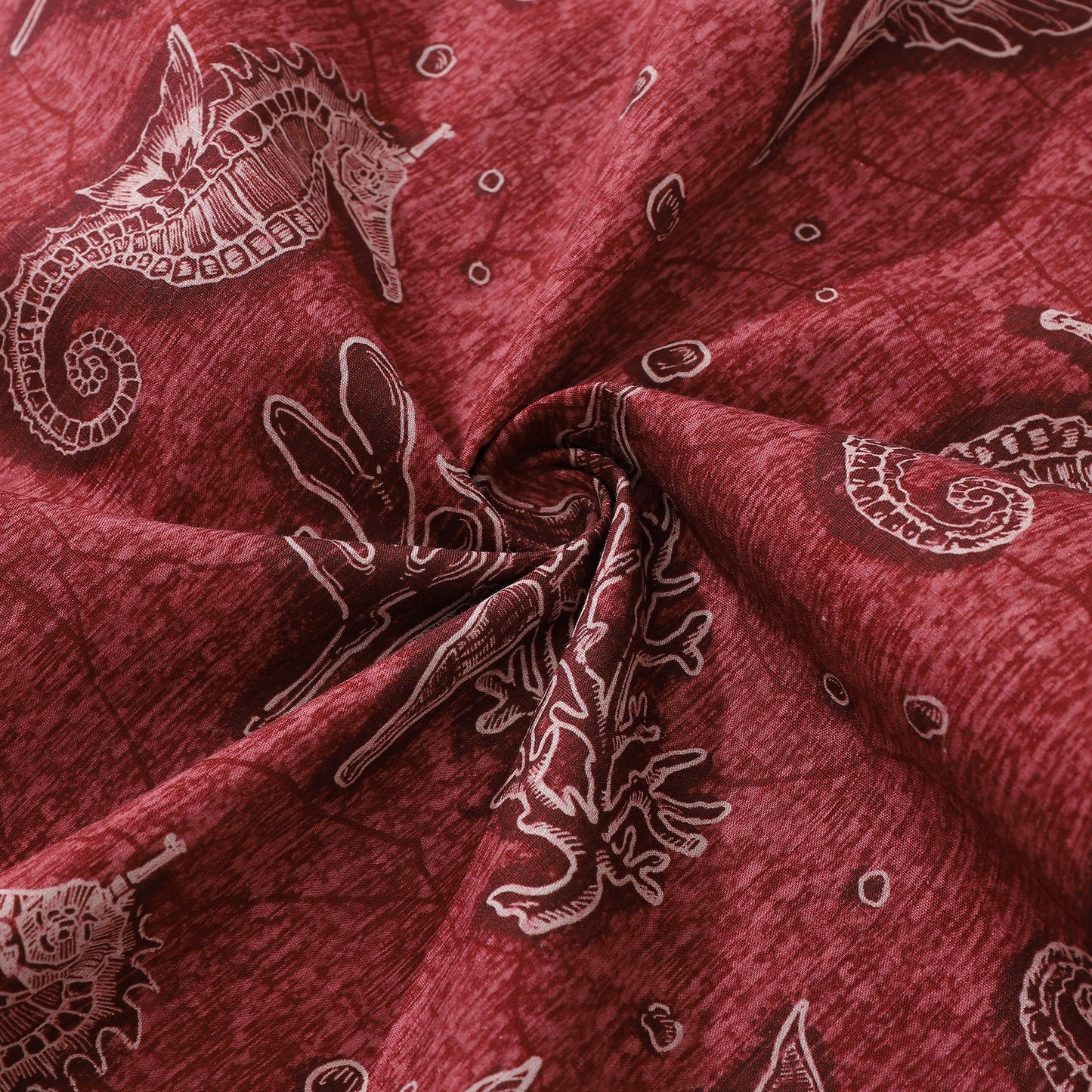 Red Hawaiian Shirt For Men Seahorses Shirt Button-down Short Sleeve 100% Cotton Shirt