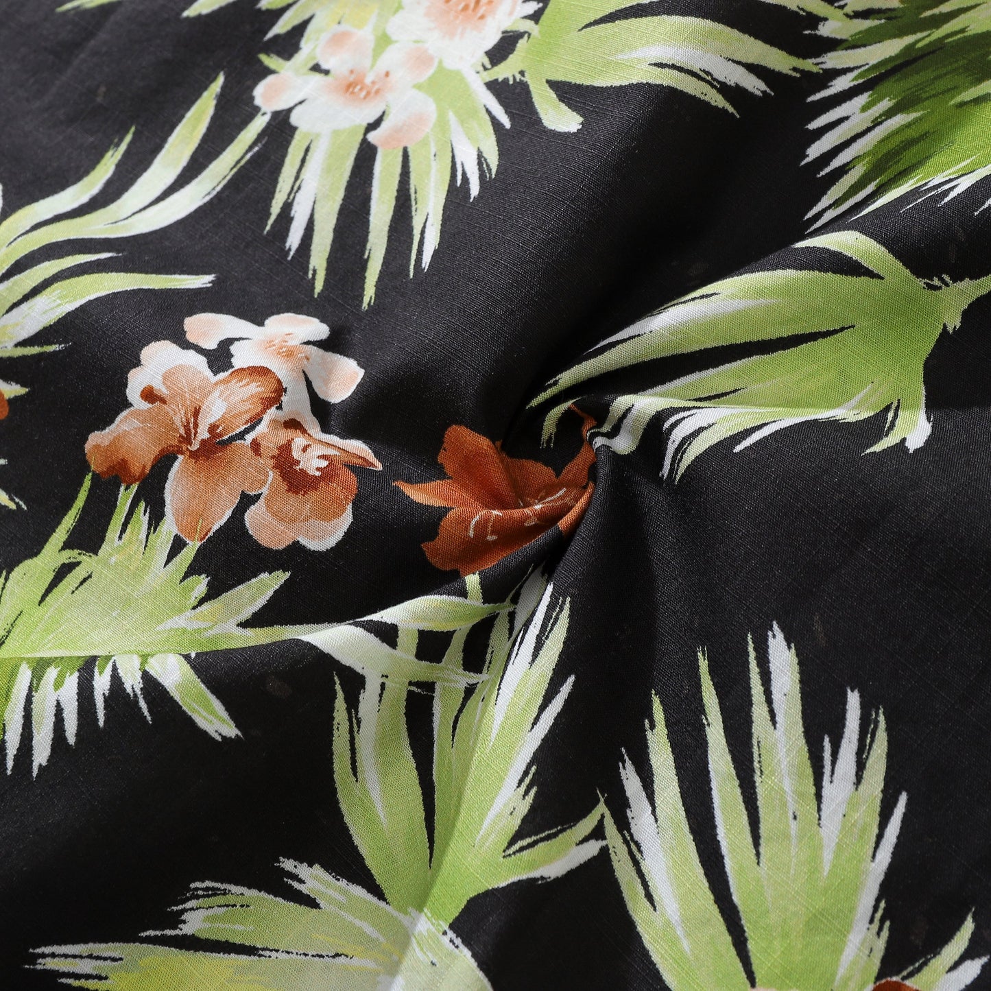 Hawaiian Shirt For Men Black Tropical Floral Print Cotton 1940s Vintage Aloha Shirt