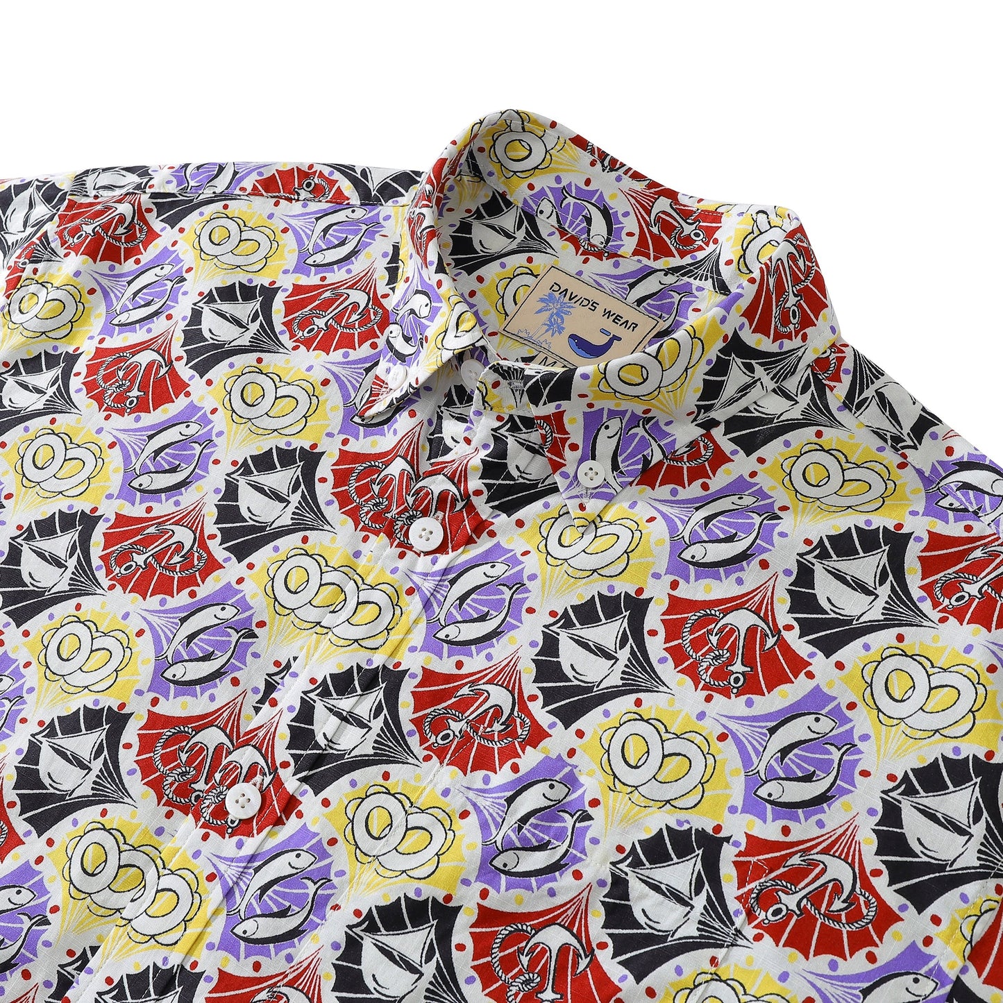 1970s Vintage Hawaiian Shirt For Men Vintage Old Navy Fish And Anchor Print Cotton Shirt