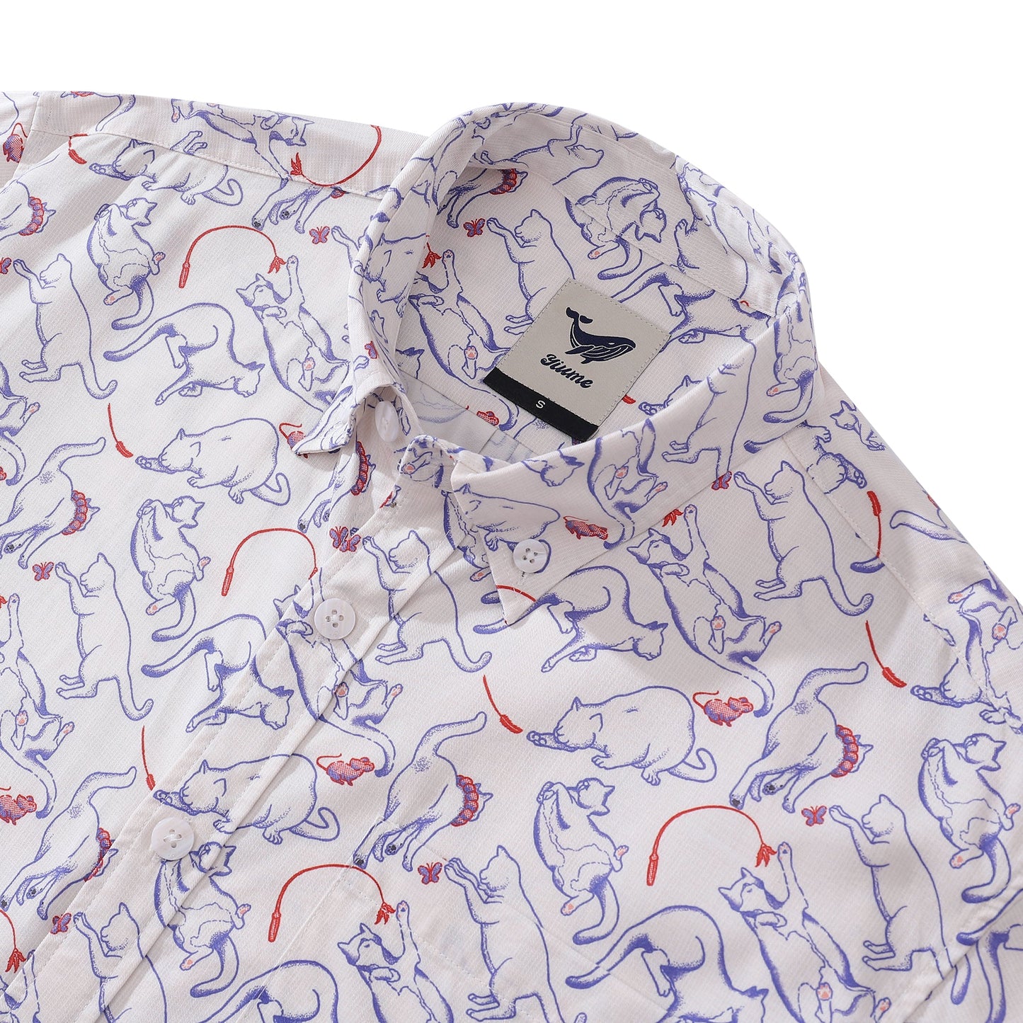 Valentine's Day Men's Hawaiian Shirt Cat Game Print Button-down Short Sleeve Aloha Shirt Tencel™ Cat Game (tencel™)
