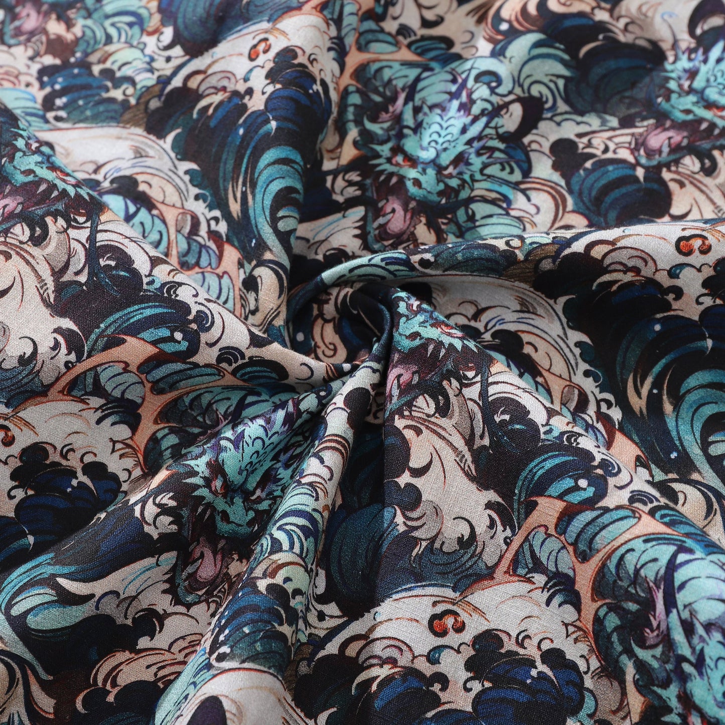 Men's Hawaiian Shirt Riding the Dragon's Wave Print Cotton Button-down Short Sleeve Aloha Shirt
