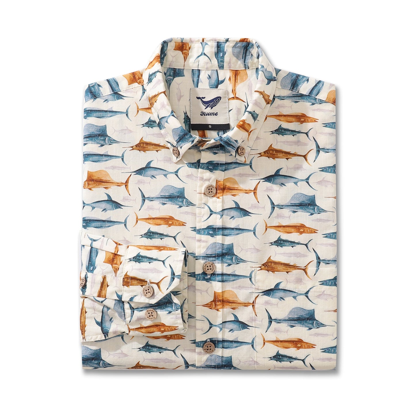 Men's Hawaiian Shirt Swordfish By Andersson Grace Cotton Button-down Long Sleeve Aloha Shirt