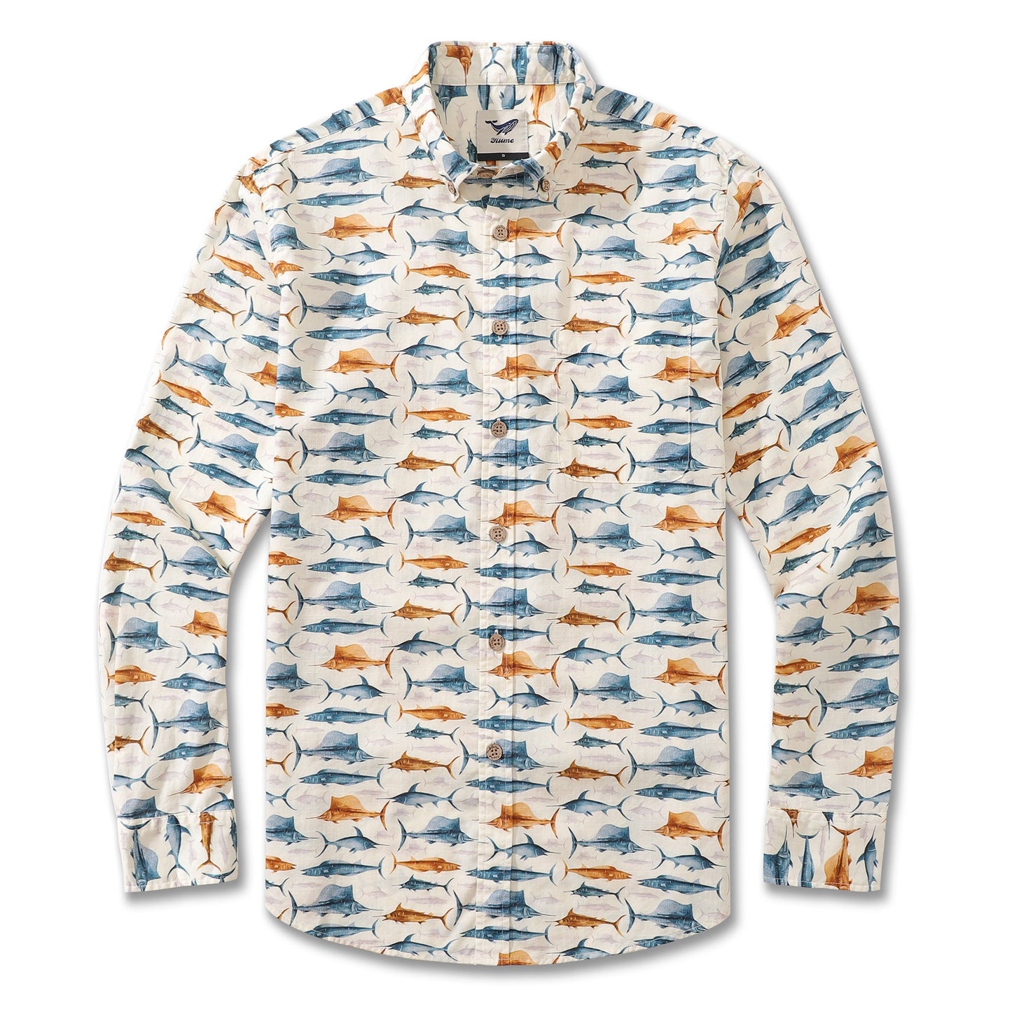 Men's Hawaiian Shirt Swordfish By Andersson Grace Cotton Button-down Long Sleeve Aloha Shirt