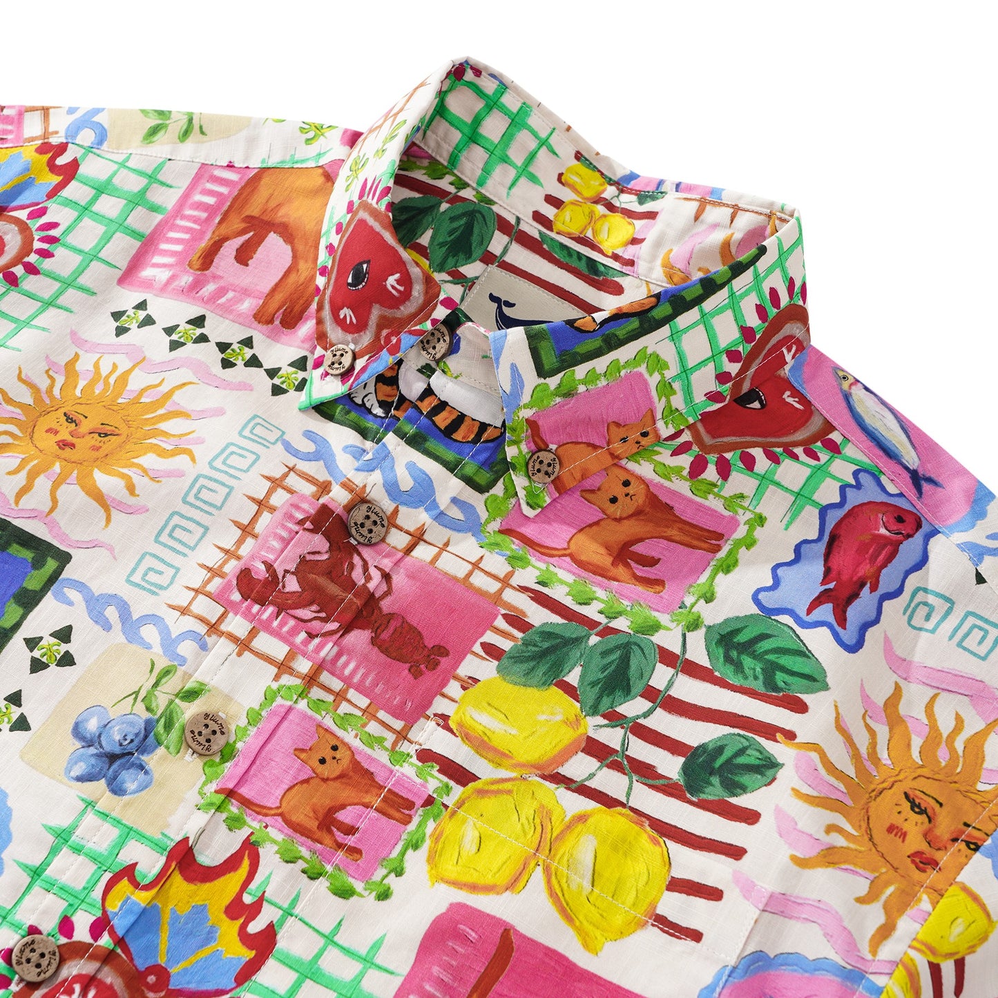 Men's Hawaiian Shirt Short Sleeve Button-down 100% Cotton Blue Aloha Summer Cats
