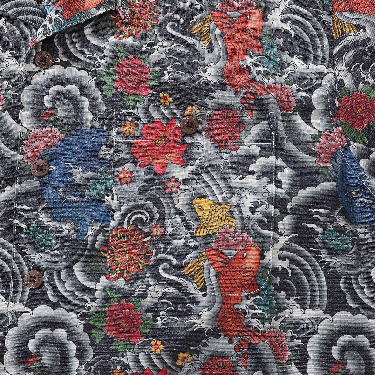 Wrinkle-Free Men's Hawaiian Shirt Japanese Koi Fish Print By Gee Button-down Short Sleeve Aloha Shirt