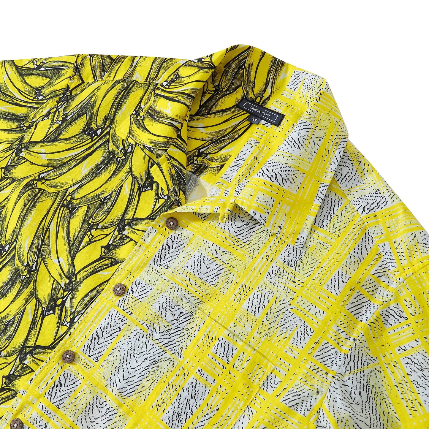Men's Aloha Shirt Cotton Short Sleeve Banana Geometric Camp Shirt Coconut Button