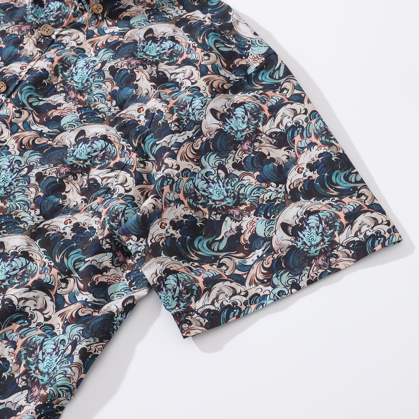 Men's Hawaiian Shirt Riding the Dragon's Wave Print Cotton Button-down Short Sleeve Aloha Shirt