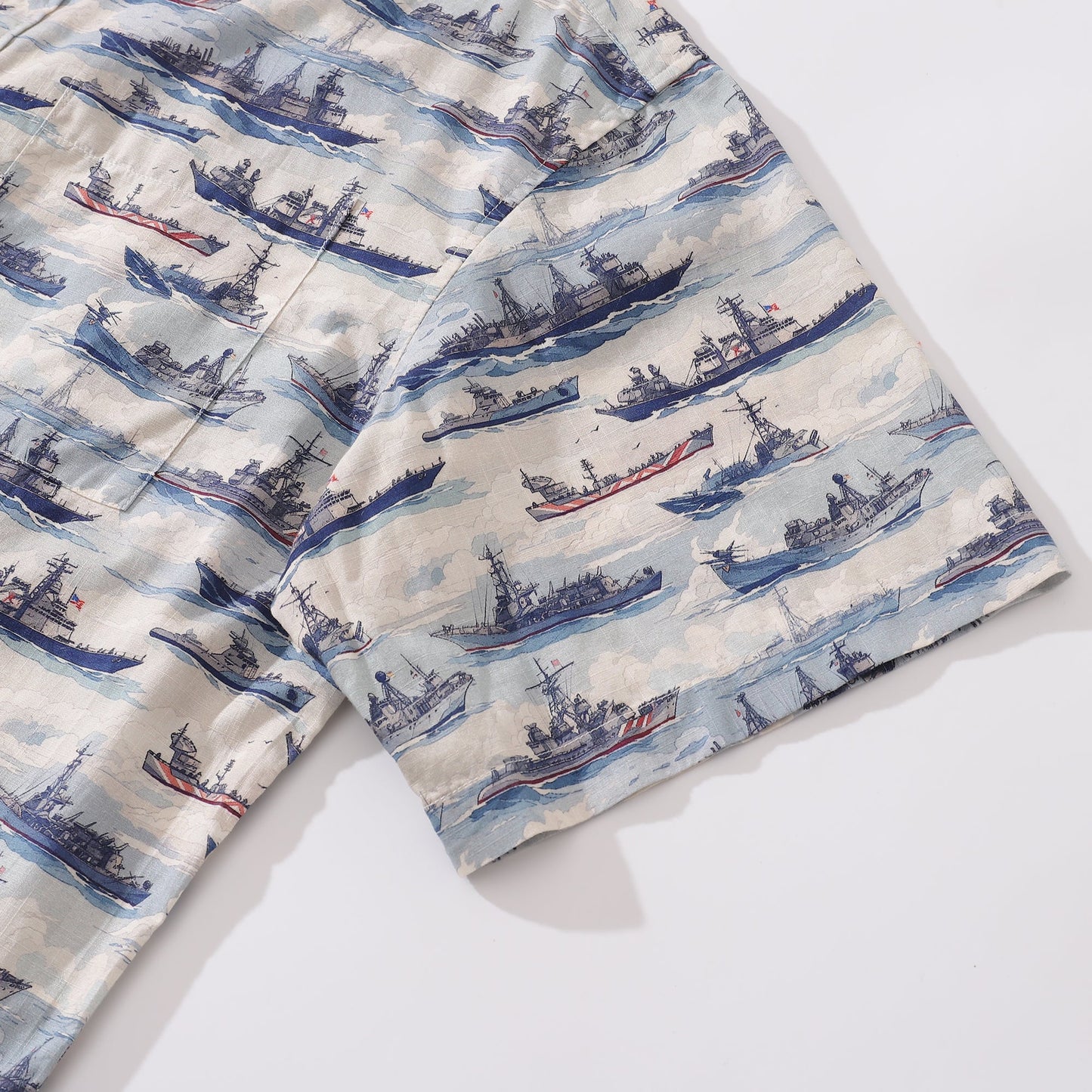 Men's Hawaiian Shirt The Might of the Navy Cotton Button-down Short Sleeve Aloha Shirt