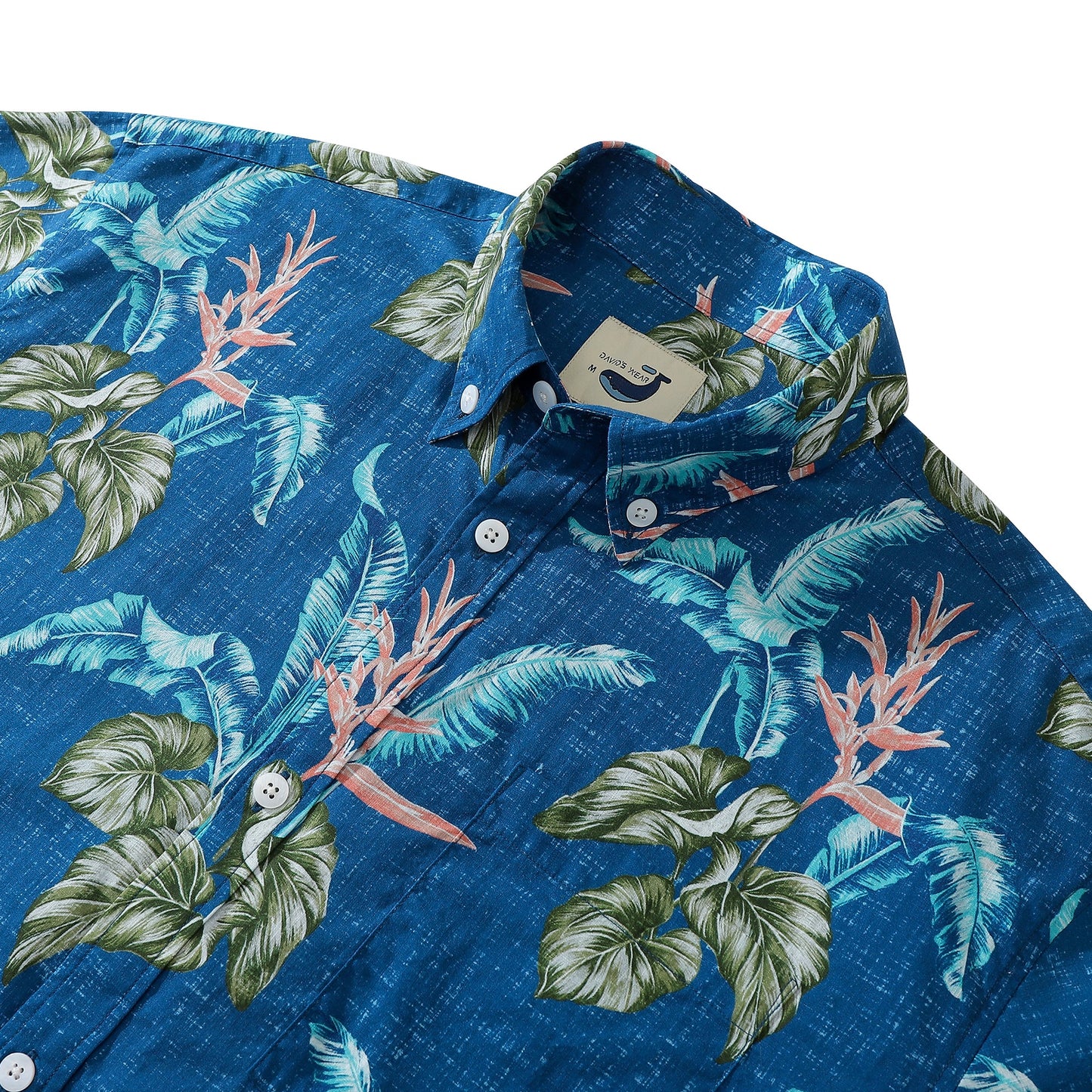 Dark Blue Banana Leaf Taro Leaf Hand Painted Floral 100% Cotton Men's Button-Down Shirt