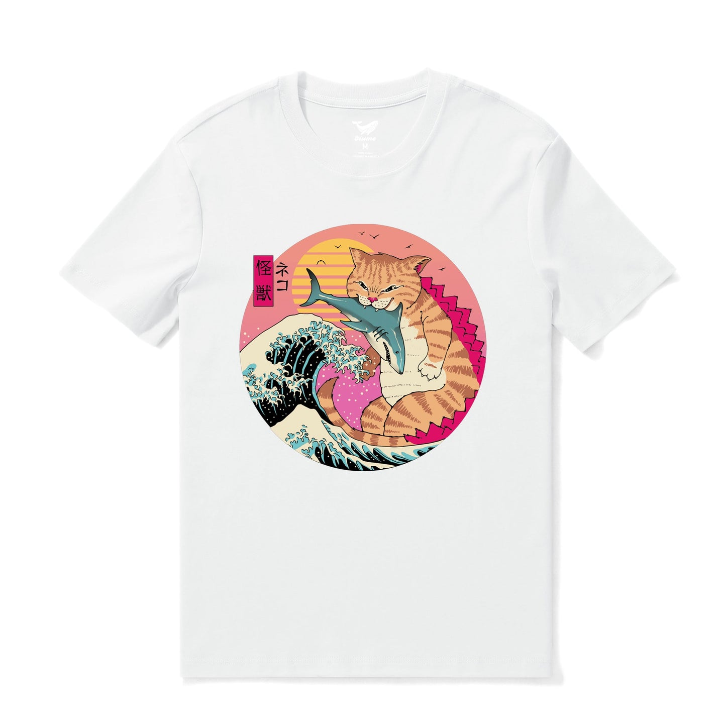 Hawaiian Tee For Men Super CatZilla Tee Crew Neck 100% Cotton - WHITE