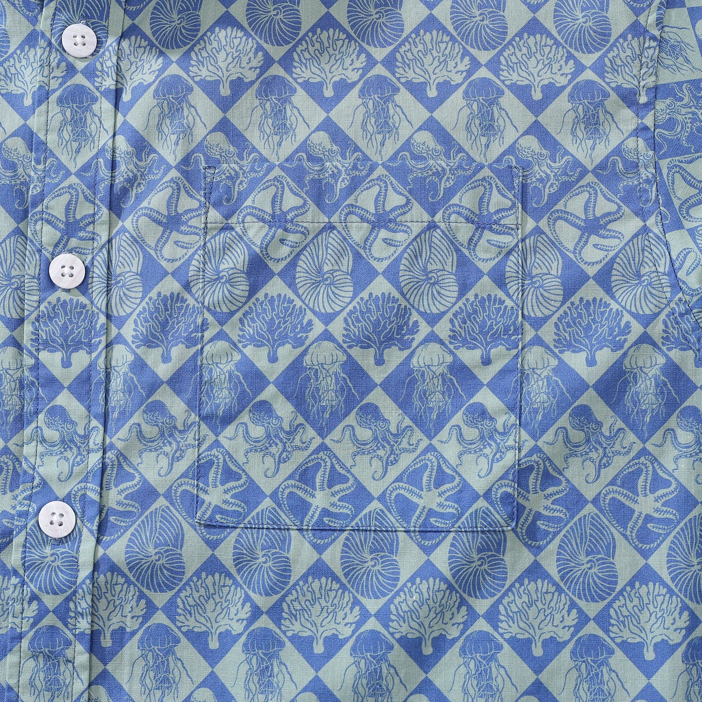 Blue Hand Painted Specimen Print 100% Cotton Button-down Shirt