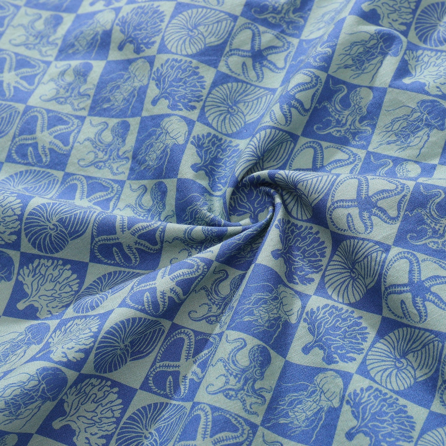 Blue Hand Painted Specimen Print 100% Cotton Button-down Shirt